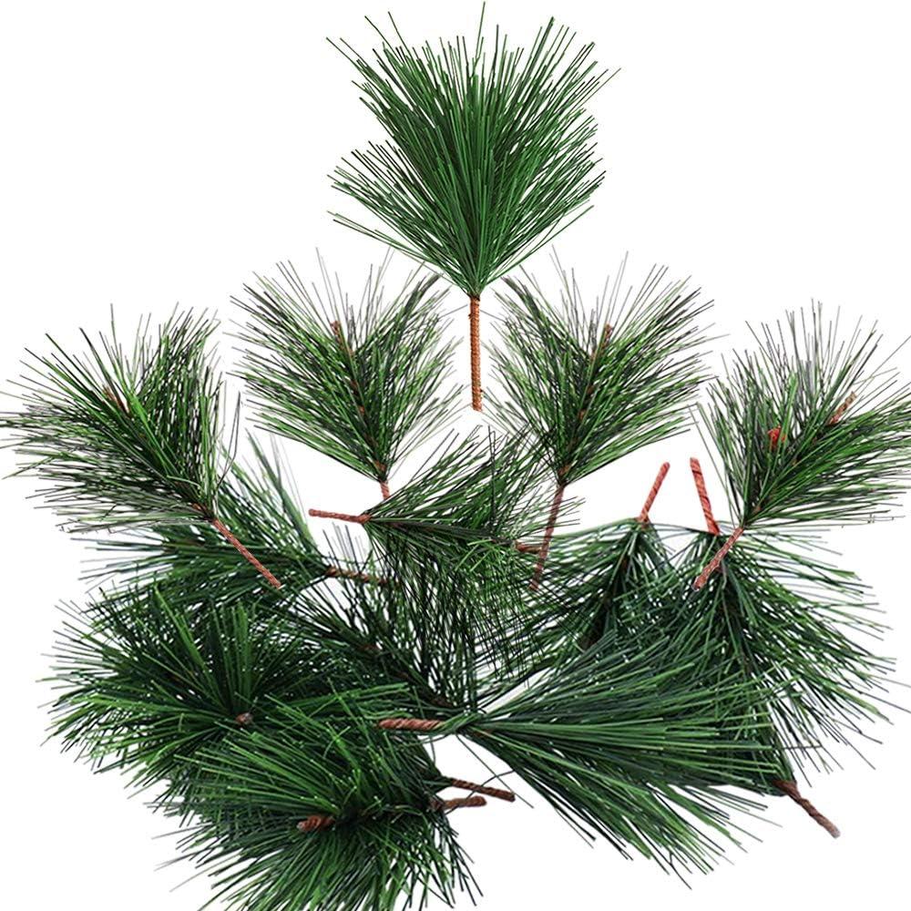 20 Pieces Artificial Pine Needles Branches Garland Small Pine Twigs Stems Picks Fake Greenery Pine Picks Green Plants Pine Needles for Christmas Garland Wreath Floral Arrangement Holiday Decoration