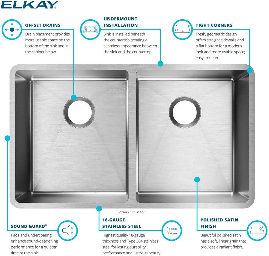 Modern Stainless Steel Double Bowl Undermount Kitchen Sink