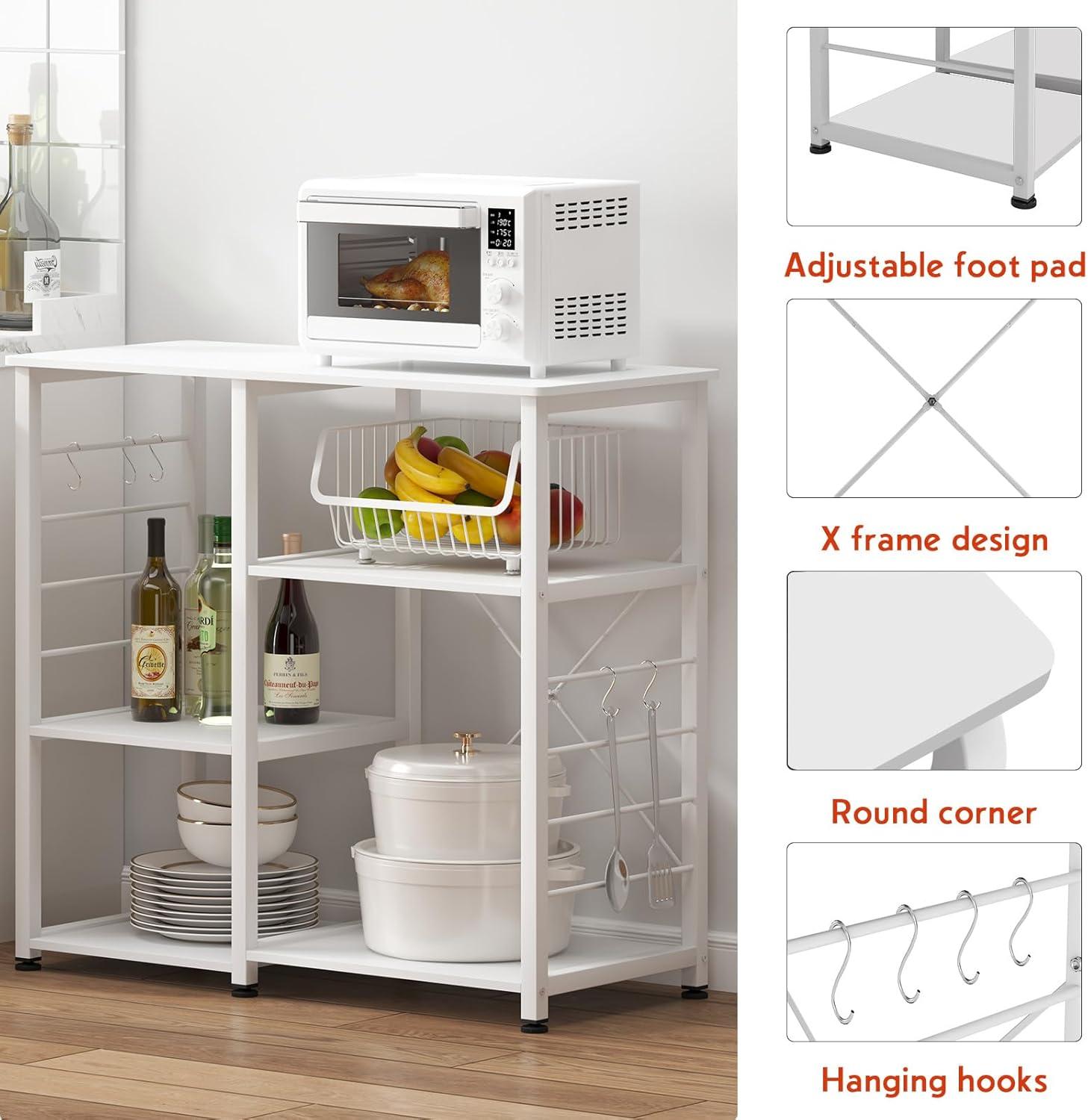 DlandHome Microwave Cart Stand 35.4 inches, Kitchen Baker's Rack Utility Storage Shelf Microwave Stand 3-Tier x 3-Tier for Spice Rack Organizer Workstation Shelf, Vintage