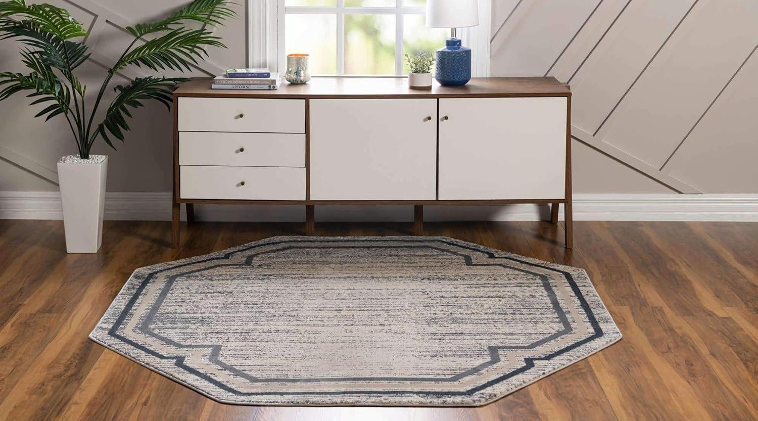 Unique Loom Oasis Collection Area Rug - Fountain (6' Octagon Gray/Ivory)