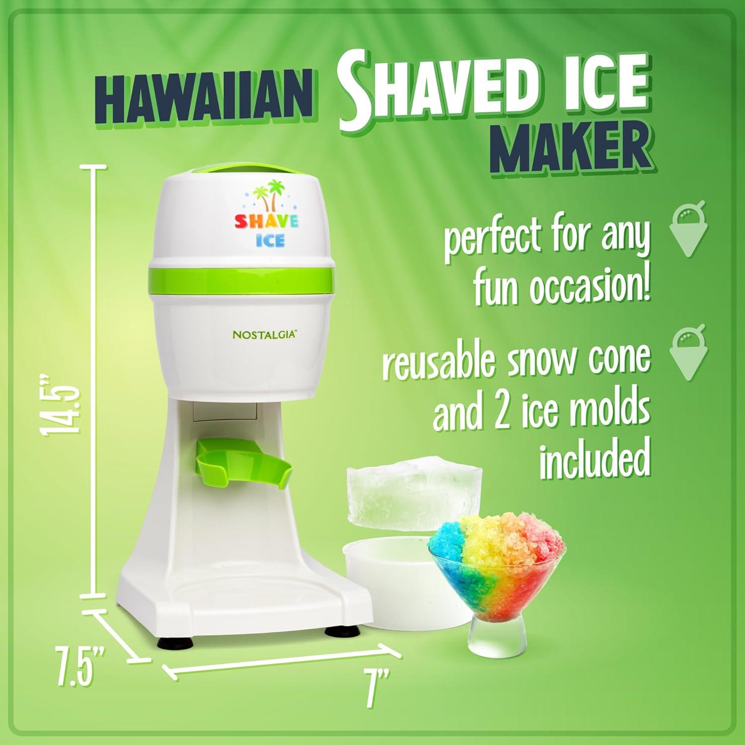 Nostalgia Nostalgia Electric Hawaiian Shave Ice & Snow Cone Maker, Includes Reusable Cup And Two Ice Molds, Stainless Steel Blades