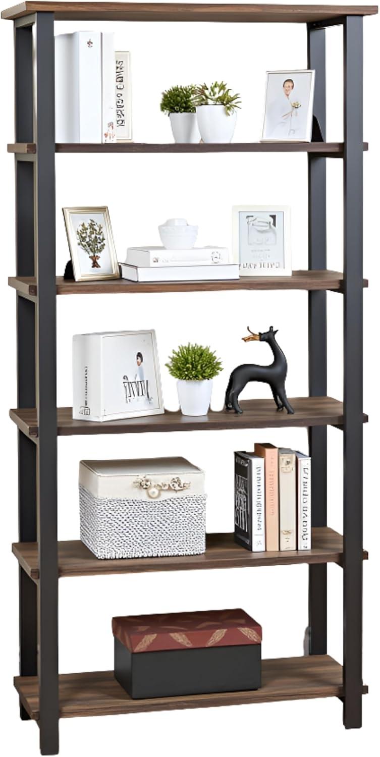 Alaterre Furniture Pomona 70 in. Tall 5-Shelf Solid Pine Wood & Metal Bookcase, Bookshelf for Home Office, Living Room or Bedroom, Natural