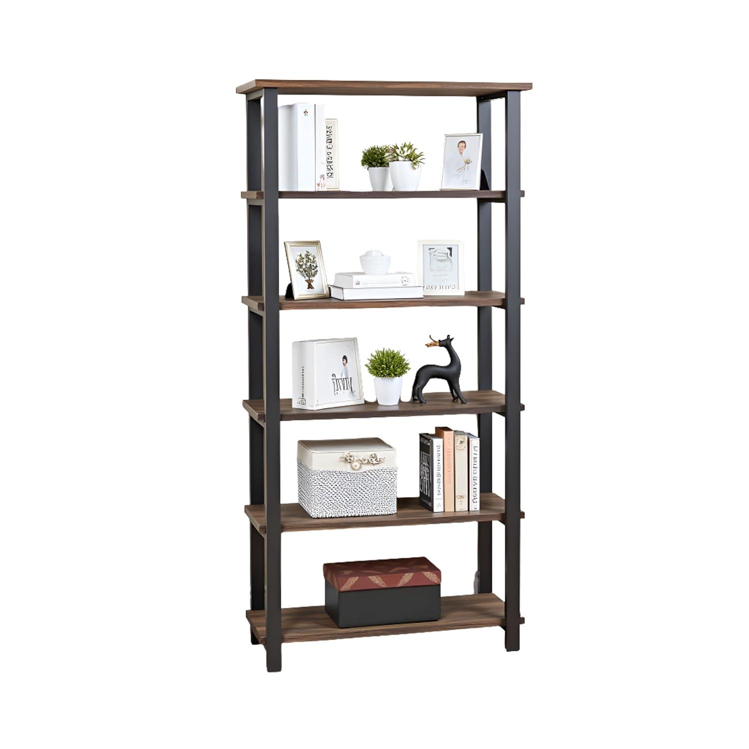 Alaterre Furniture Pomona 70 in. Tall 5-Shelf Solid Pine Wood & Metal Bookcase, Bookshelf for Home Office, Living Room or Bedroom, Natural