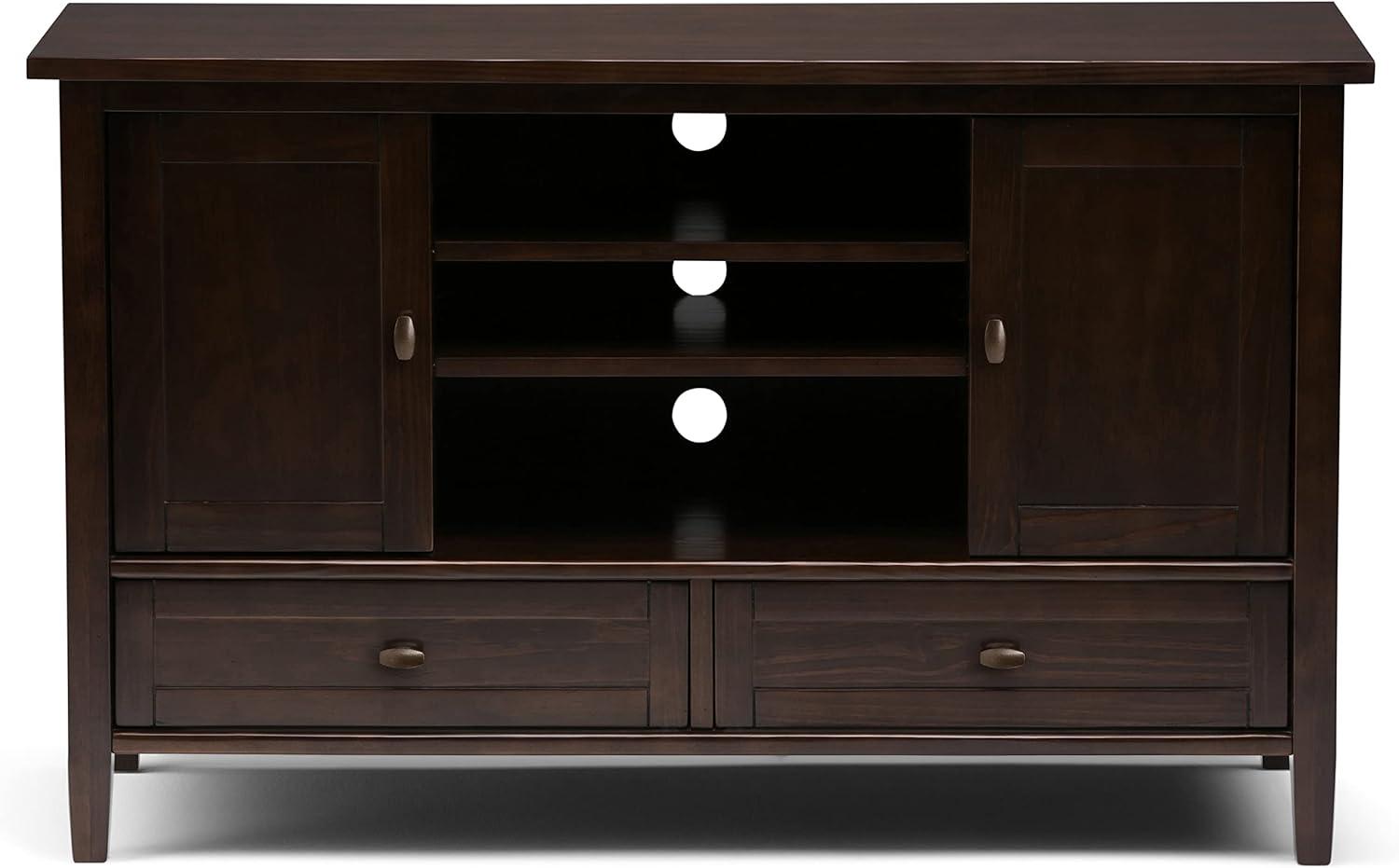 Simpli Home Warm Shaker Wood 47" Transitional TV Media Stand in Tobacco Brown For TVs up to 50"