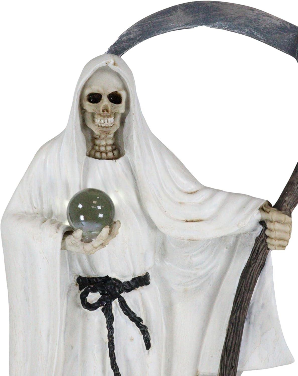 12.75" Tall Holy Death Santa Muerte Holding Scythe In White Tunic Robe Statue