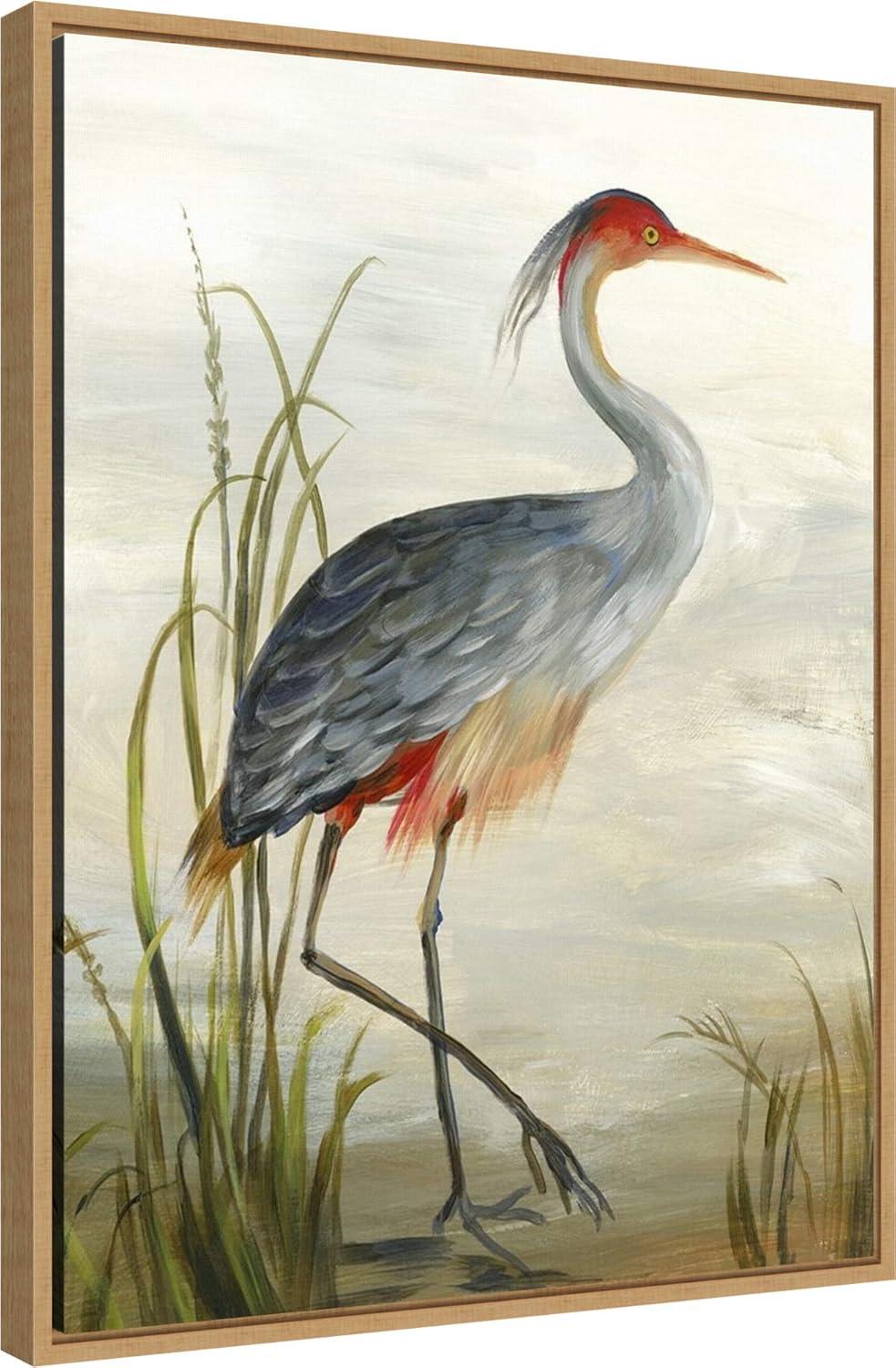 Amanti Art Gray Heron by Aimee Wilson Canvas Wall Art Print Framed 18-in. x 24-in. in Maple