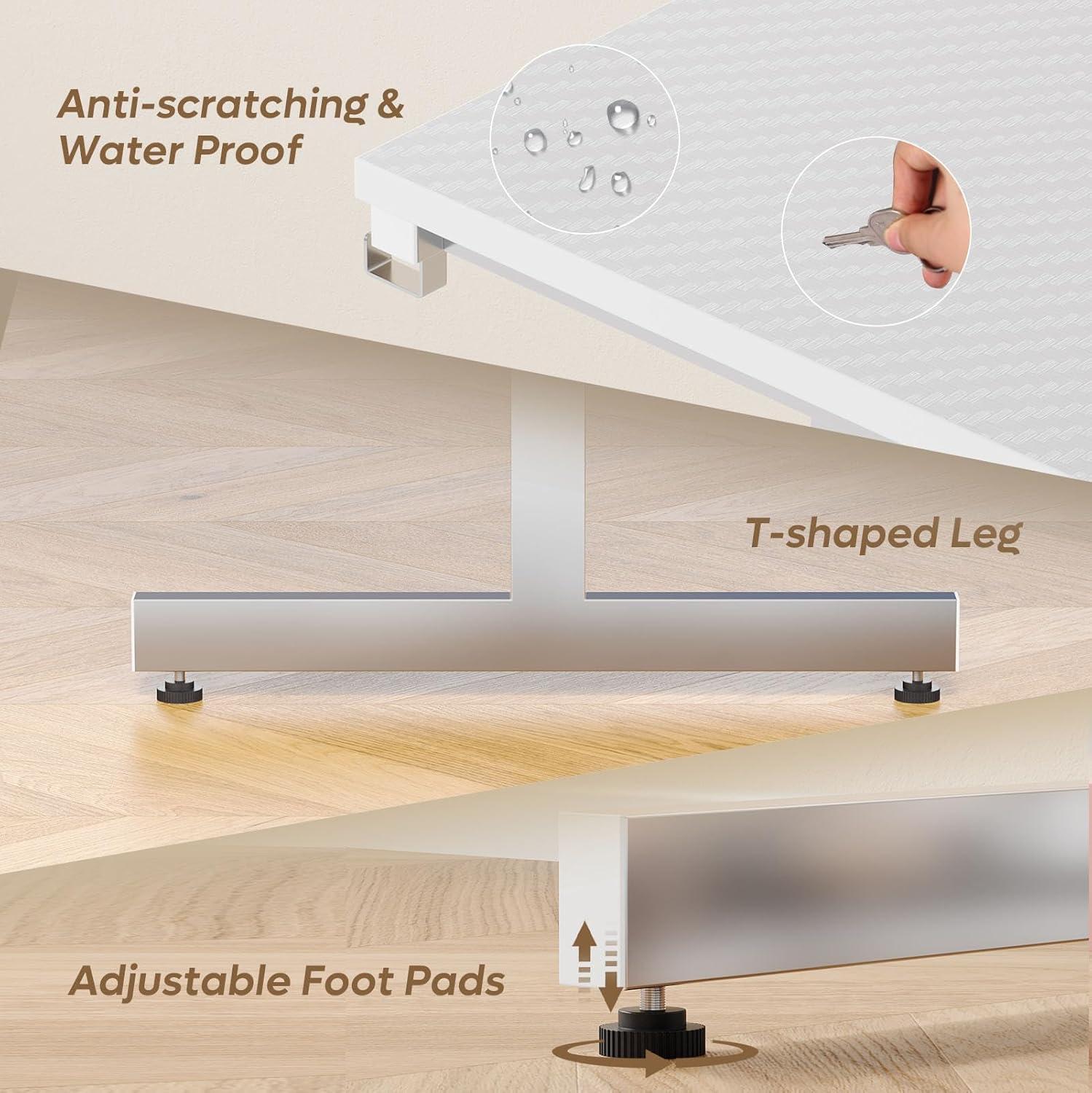 Bestier Gaming Desk with LED Lights & Monitor Stand, 42 inch Small Computer Desk Gamer Workstation with Cup Holder & Headset Hooks, Modern Simple Style Desk for Home Office, Carbon Fiber White