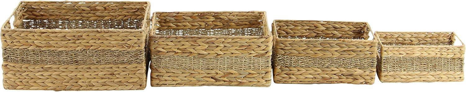 DecMode 16", 14", 12", 10"W Light Brown Seagrass Handmade Storage Basket with Handles, 4-Pieces