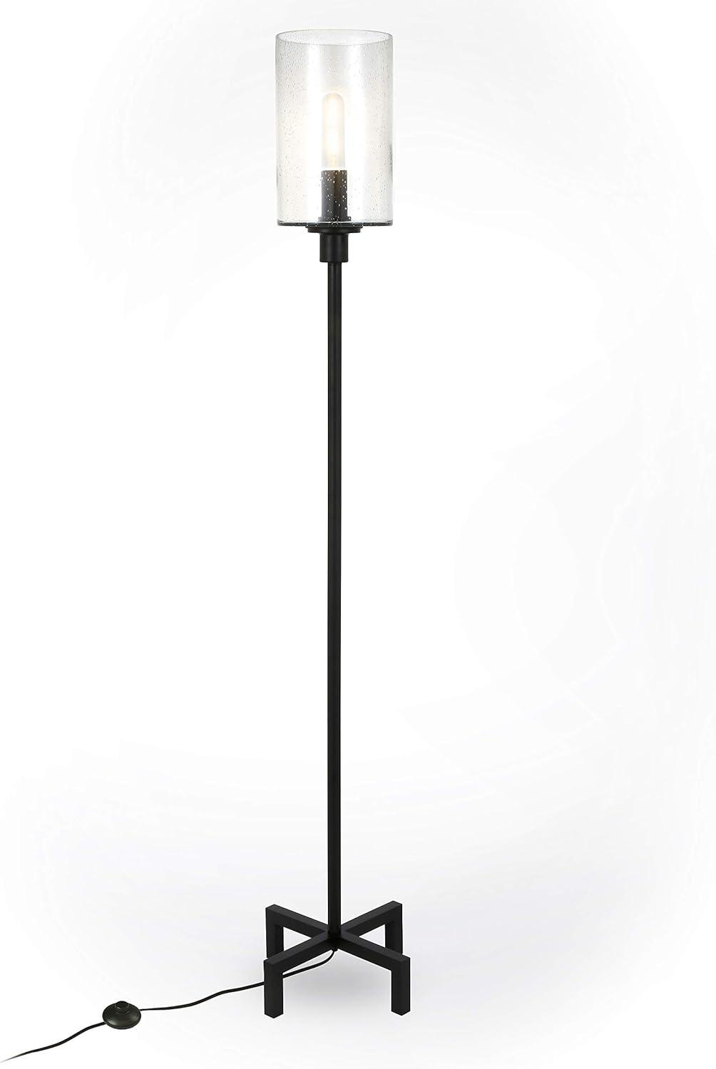 Panos 66" Industrial Bronze Floor Lamp with Seeded Glass Shade