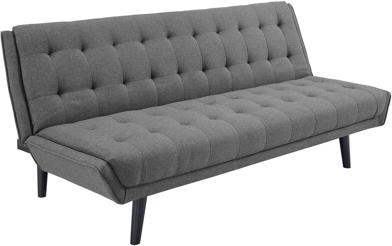 Modway Glance Mid-Century Modern Upholstered Fabric Convertible Futon Sofa Bed Couch In Azure