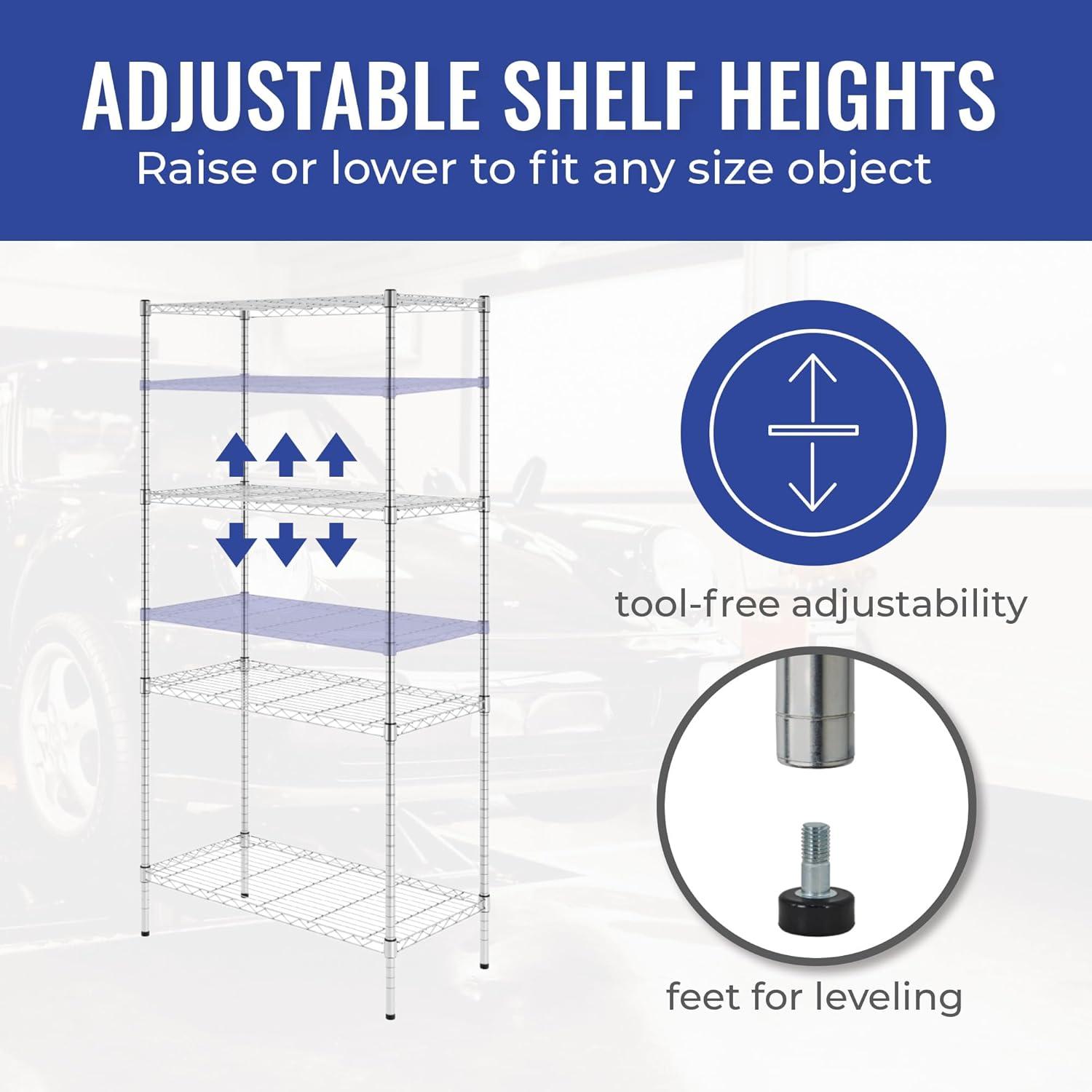 SafeRacks 4 Tier  Steel Wire Shelving Unit with 4 Leveling Feet, Silver