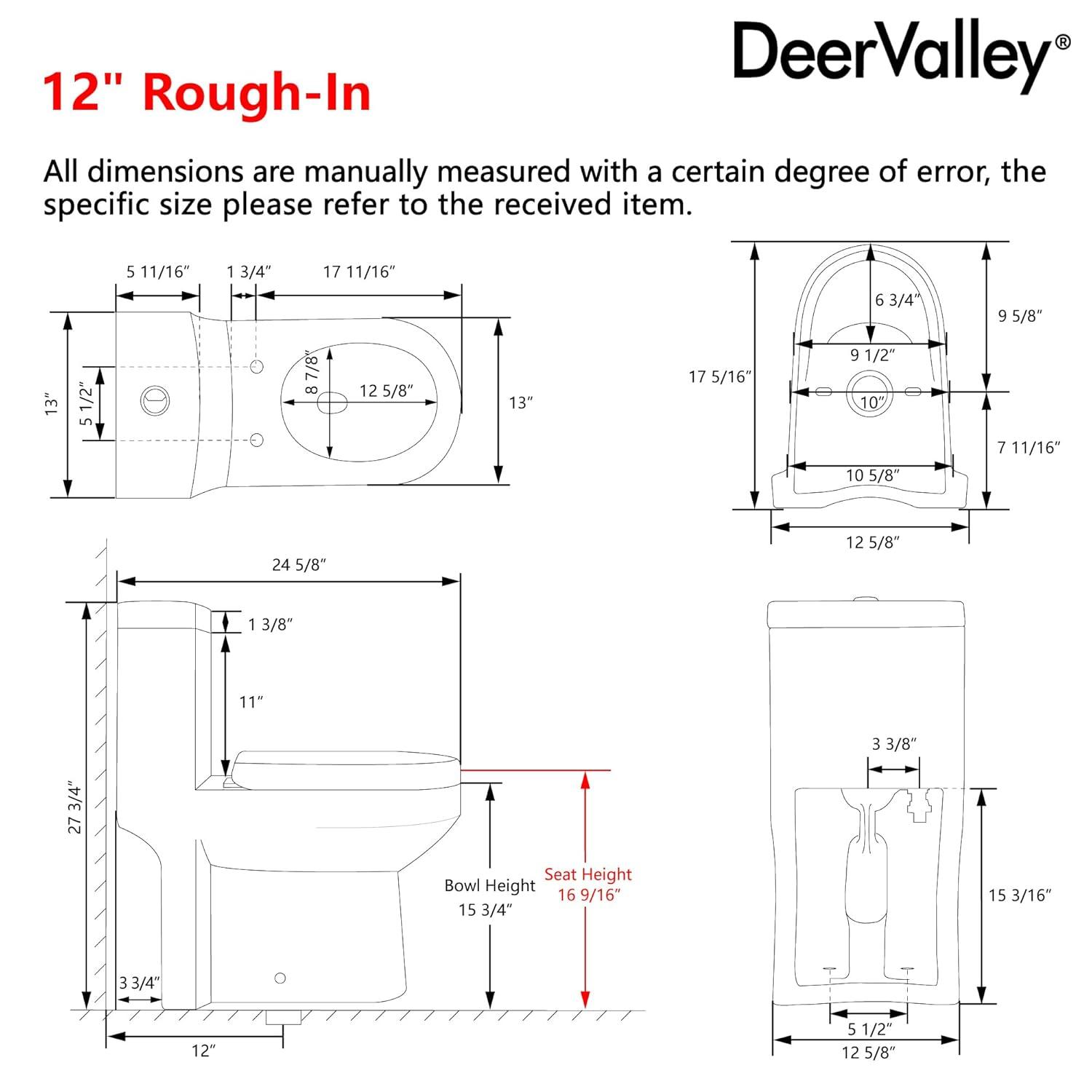DeerValley Liberty Compact Toilets One-Piece Toilet With High-Efficiency Flush Round Toilet for Space-Saving Floor Mounted (Seat Included)