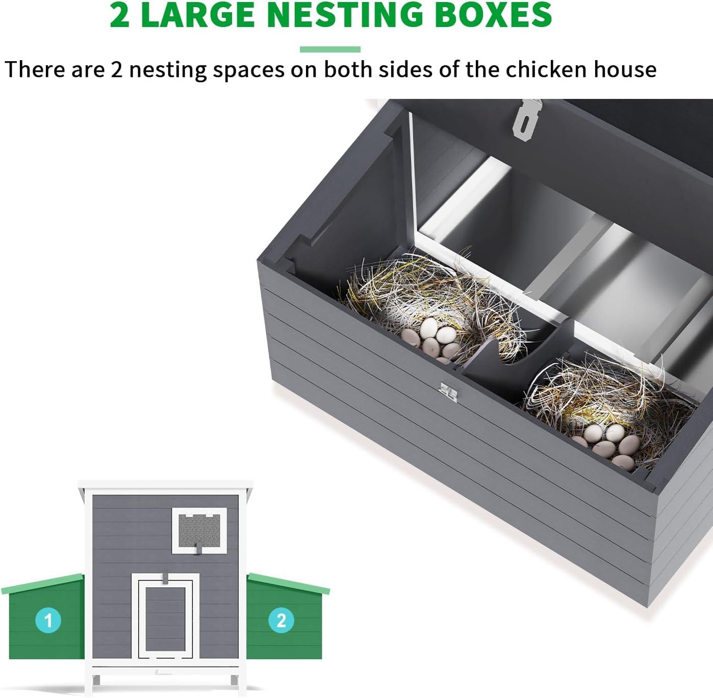 59" Large Chicken Coop for 4-6 Chickens, Wooden Hen House with Large Nesting Boxes, Outdoor Poultry Cage Rabbit Cage with Ramps & Ventilation Window, 59''L*33.5''W*38.6''H