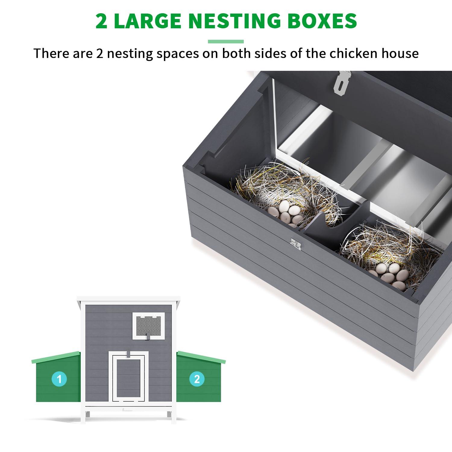 59" Large Chicken Coop for 4-6 Chickens, Wooden Hen House with Large Nesting Boxes, Outdoor Poultry Cage Rabbit Cage with Ramps & Ventilation Window, 59''L*33.5''W*38.6''H