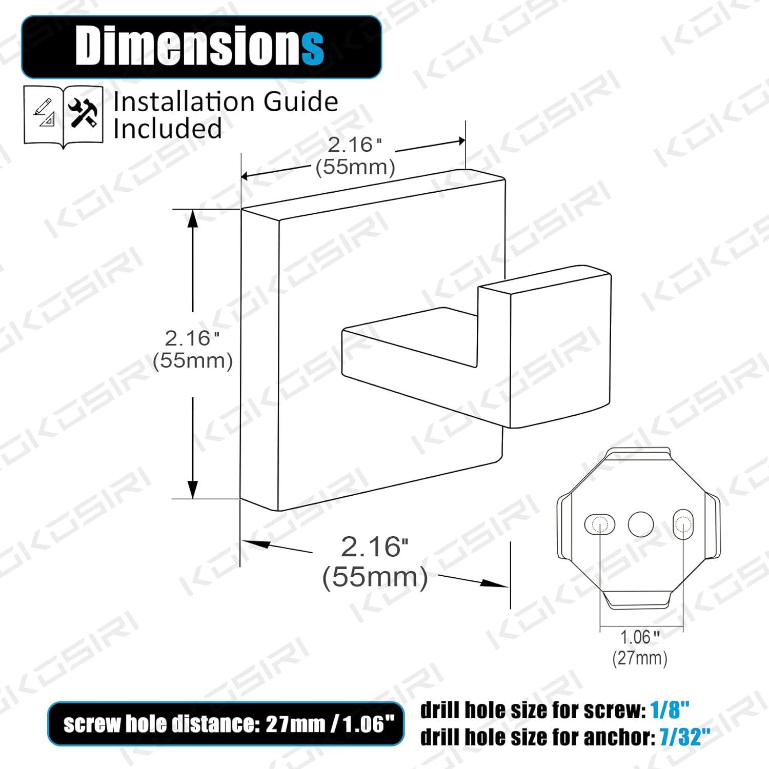 Brushed Nickel Stainless Steel Square J-Hook Towel and Robe Hook