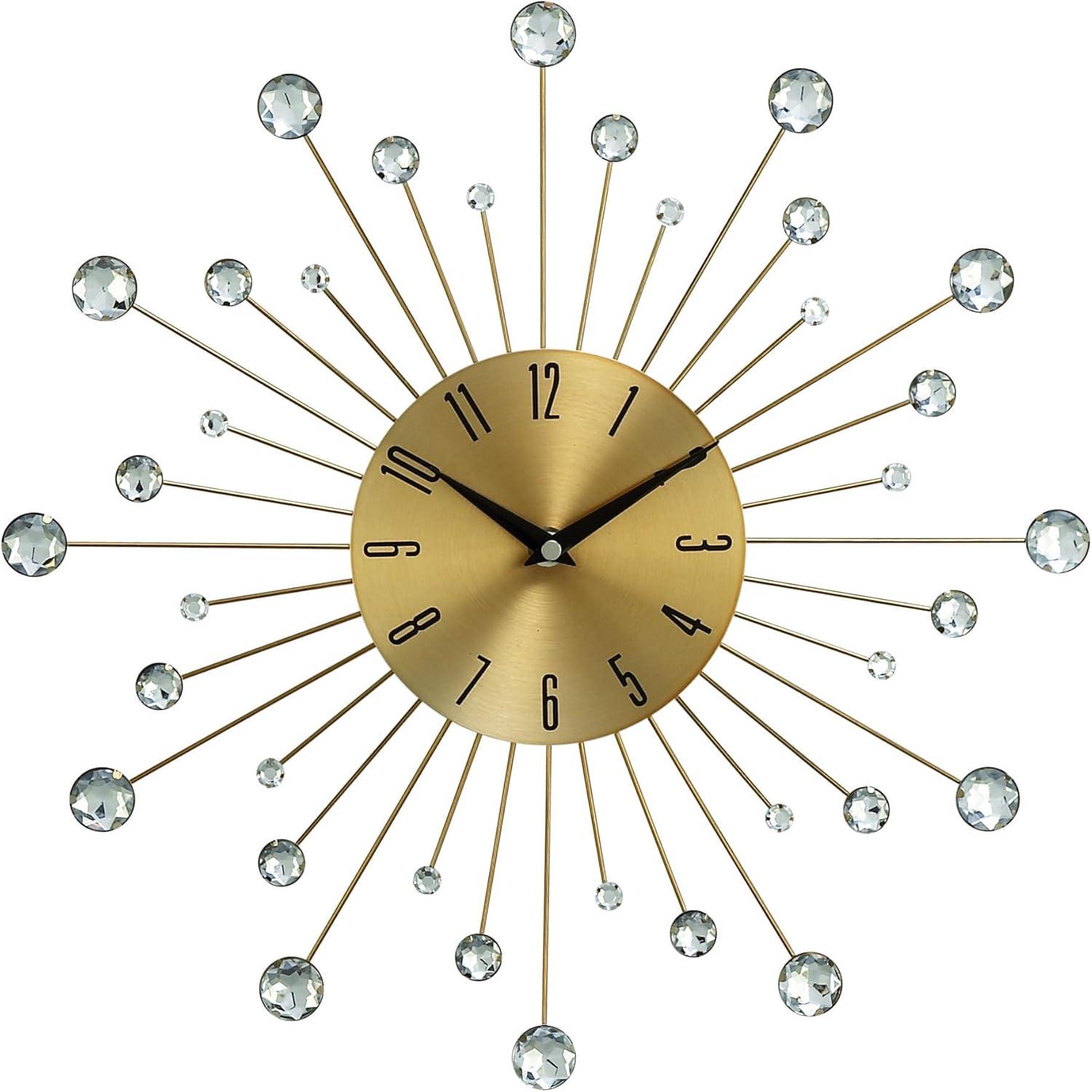 DecMode Gold Metal Glam Wall Clock, 15”L x 0.5”W x 15”H, Features Starburst Design