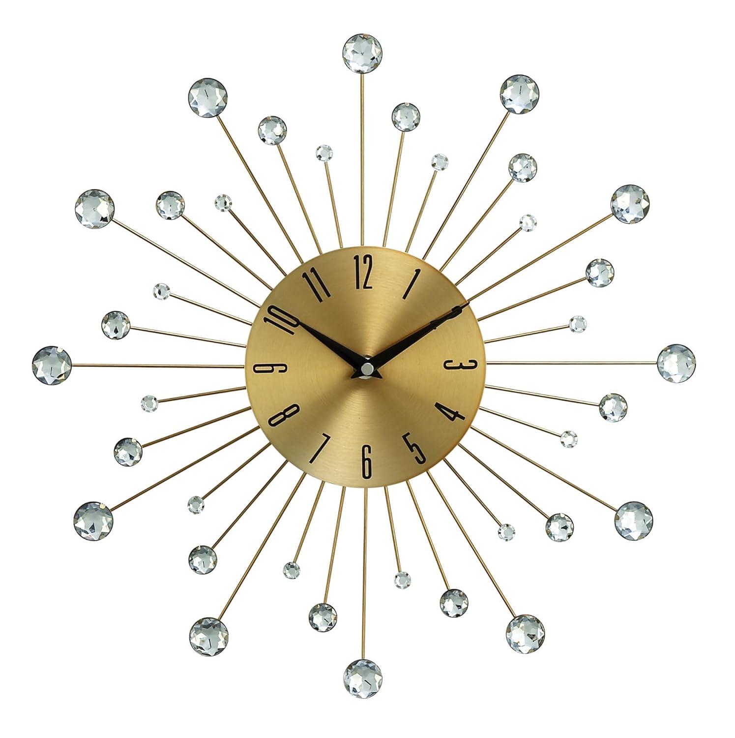 DecMode 19" Gold Metal Starburst Wall Clock with Black Accents