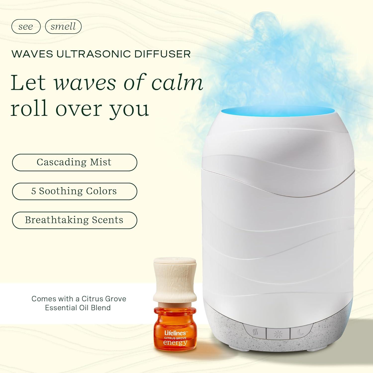 200ml Waves Ultrasonic Diffuser: Lifelines Aromatherapy with Mesmerizing Light Display
