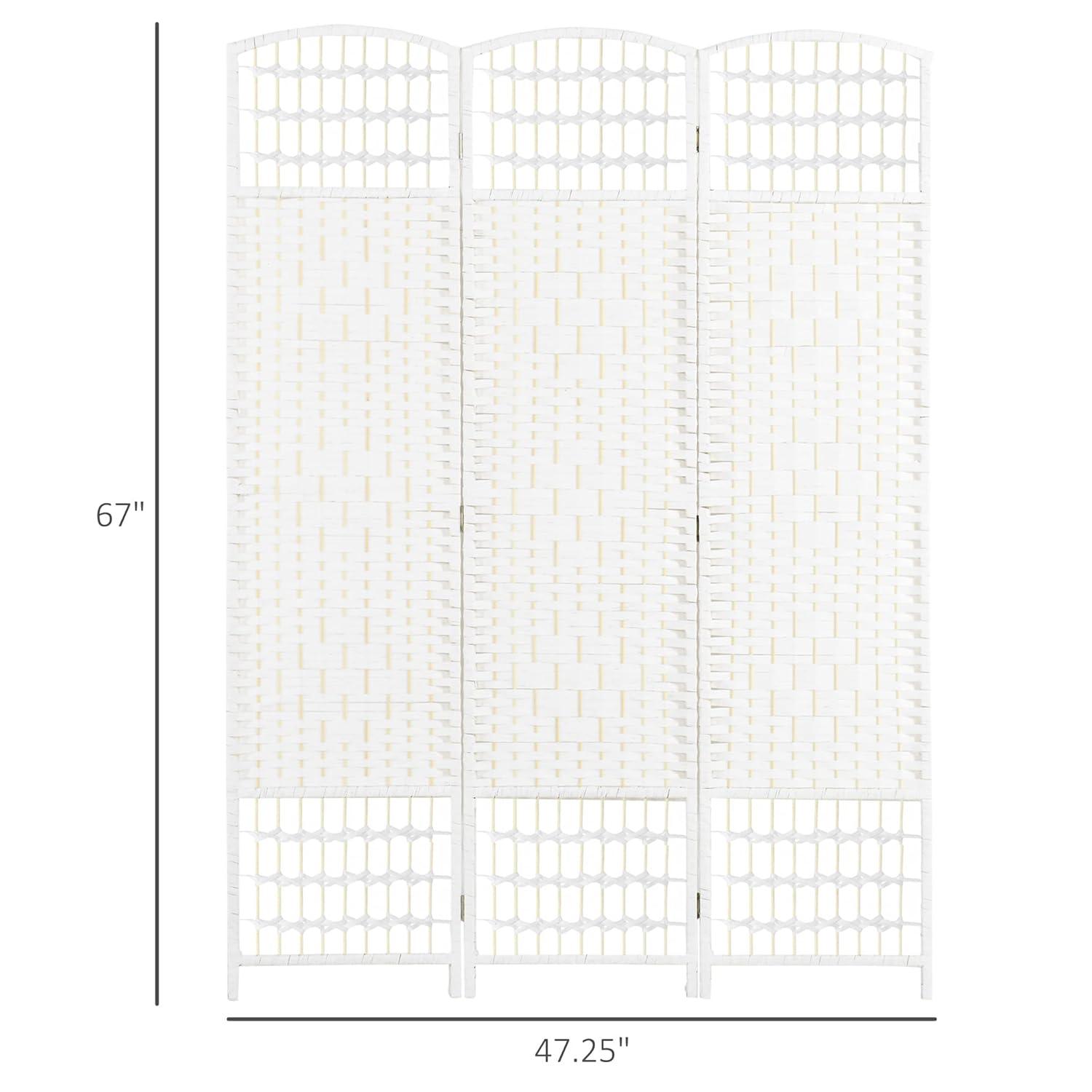 White Wave Fiber Freestanding Partition Wall Divider, 3 Panel Room Separator, Folding Privacy Screen, 5.6'