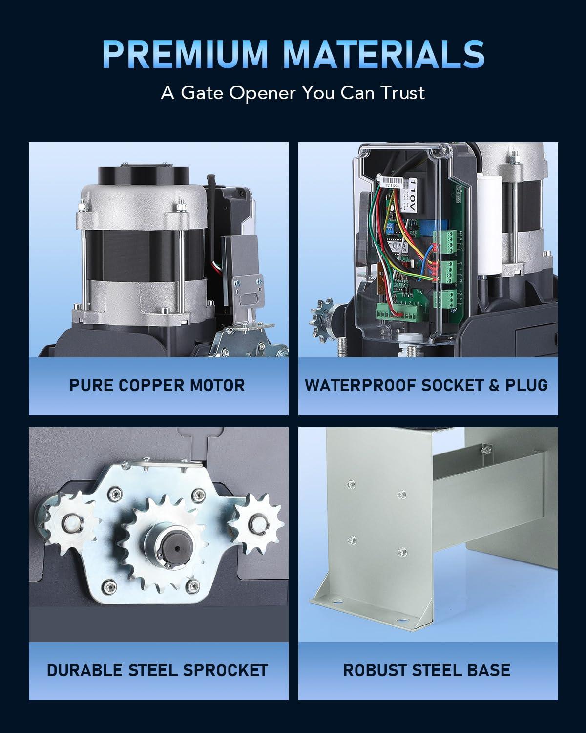 CO-Z Automatic Gate Opener, 550W Sliding Gate Opener for 3300lb 40ft Doors, Smart Gate Opener with 2 Remote Controls 2 Infrared Sensors, Driveway Home Garden Electric Gate Opener Gate Complete Kit