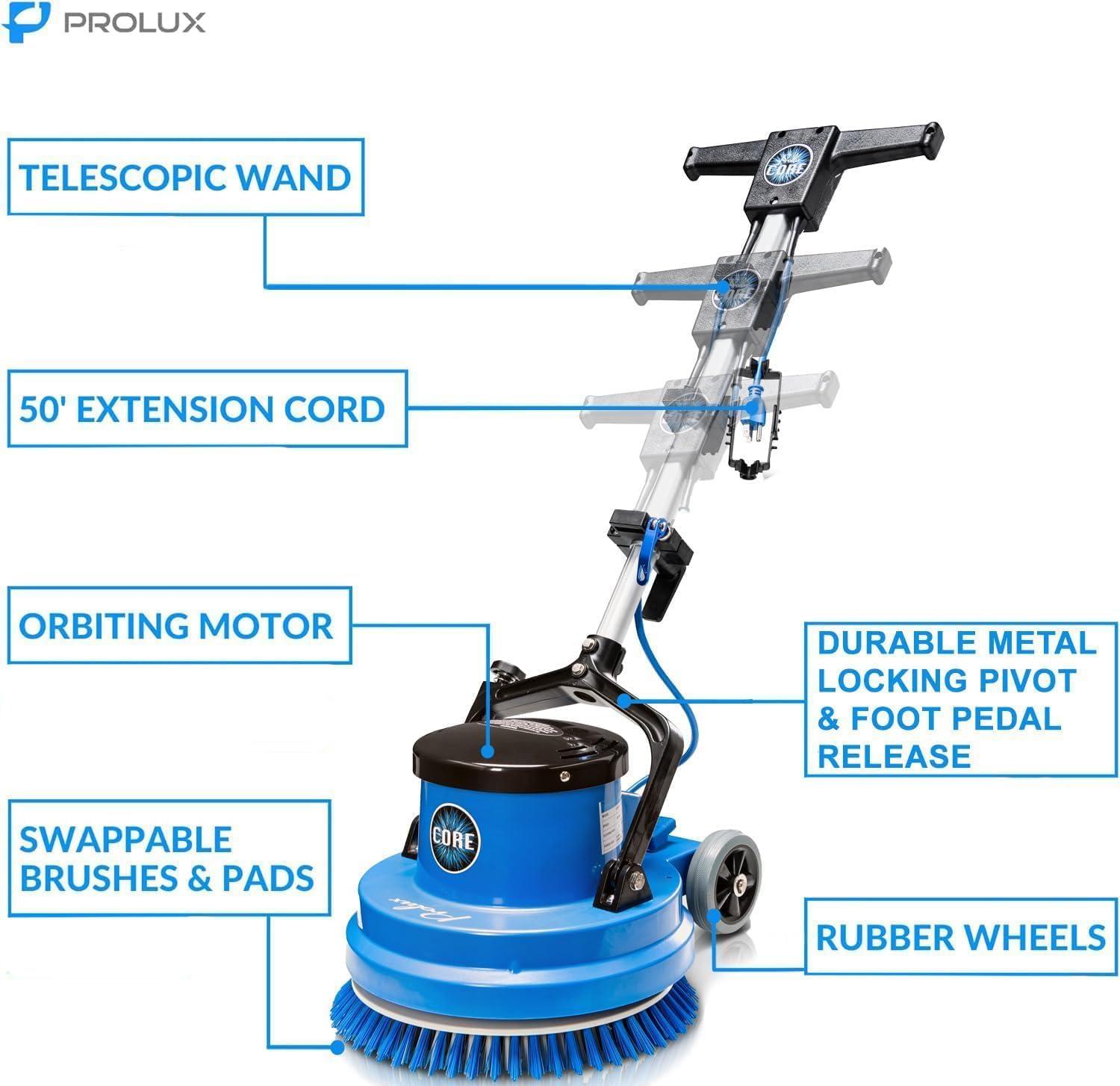 Prolux Core 15 in. Loaded Commercial Light Hand-Driven Floor Buffer Scrubber