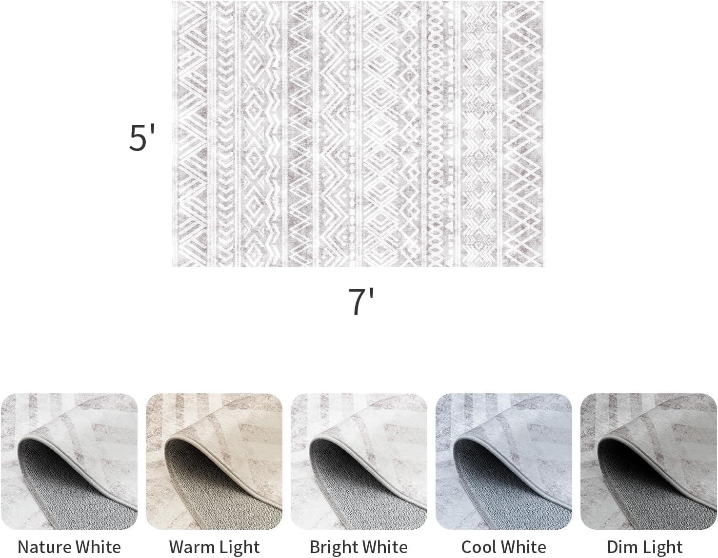 5'x7' Area Rugs for Living Room Machine Washable Rug Boho Geometric Indoor Area Rug Neutral Moroccan Style Ultra Soft Foldable Non-Slip Bedroom Rug Dining Room Office Modern Carpet Grey