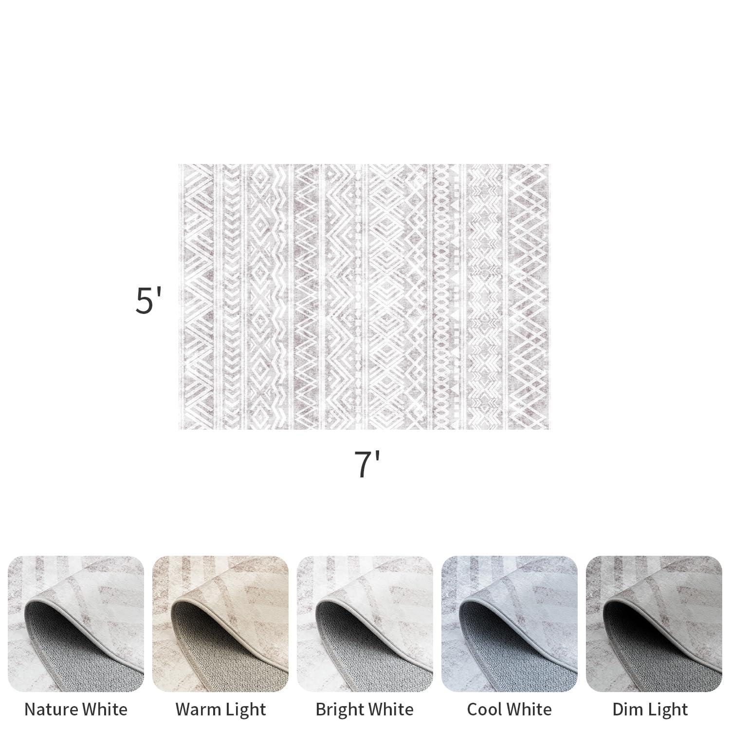 5'x7' Area Rugs for Living Room Machine Washable Rug Boho Geometric Indoor Area Rug Neutral Moroccan Style Ultra Soft Foldable Non-Slip Bedroom Rug Dining Room Office Modern Carpet Grey