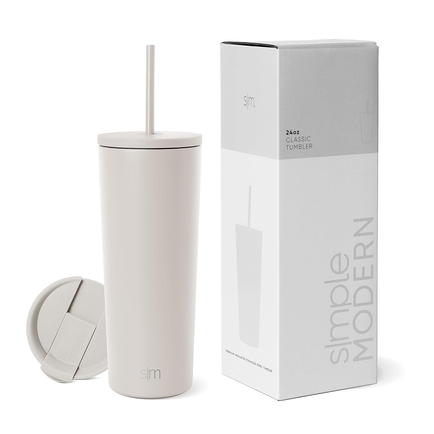 INKEDZ Simple Modern Insulated Tumbler with Lid and Straw | Iced Coffee Cup Reusable Stainless Steel Water Bottle Travel Mug | Gifts for Women Men Her Him | Classic Collection | 24oz | Almond Birch