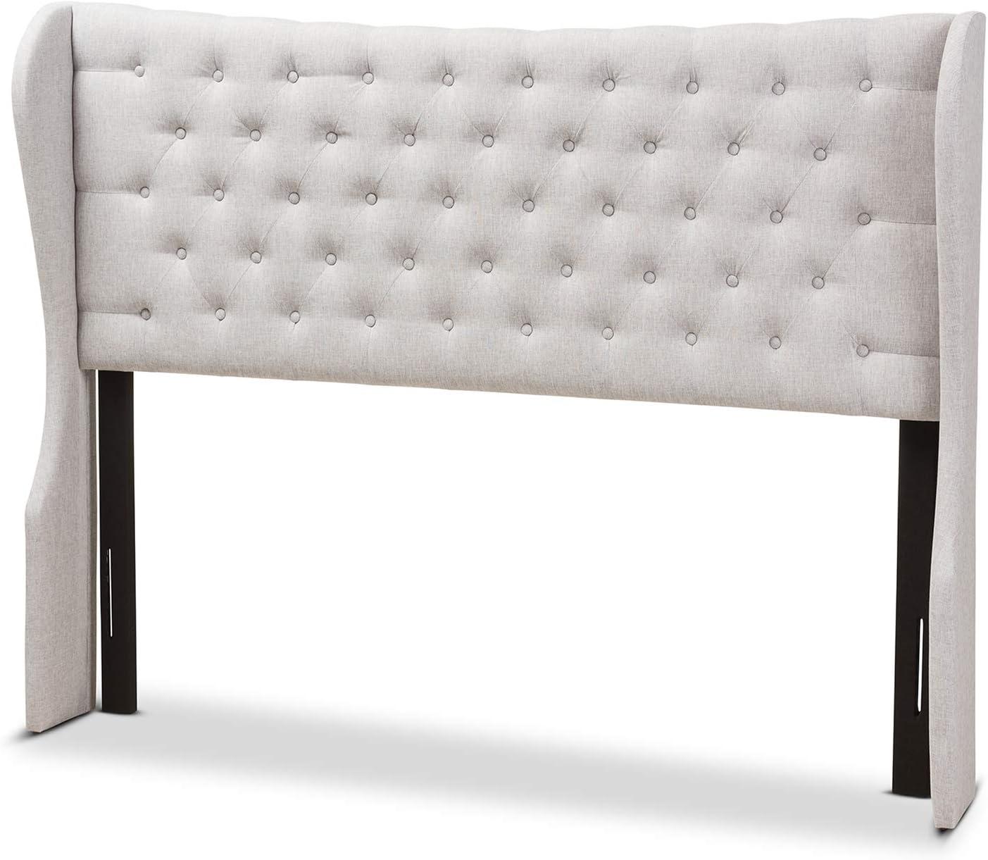 King Cadence Modern and Contemporary Fabric Button Tufted Winged Headboard Gray - Baxton Studio