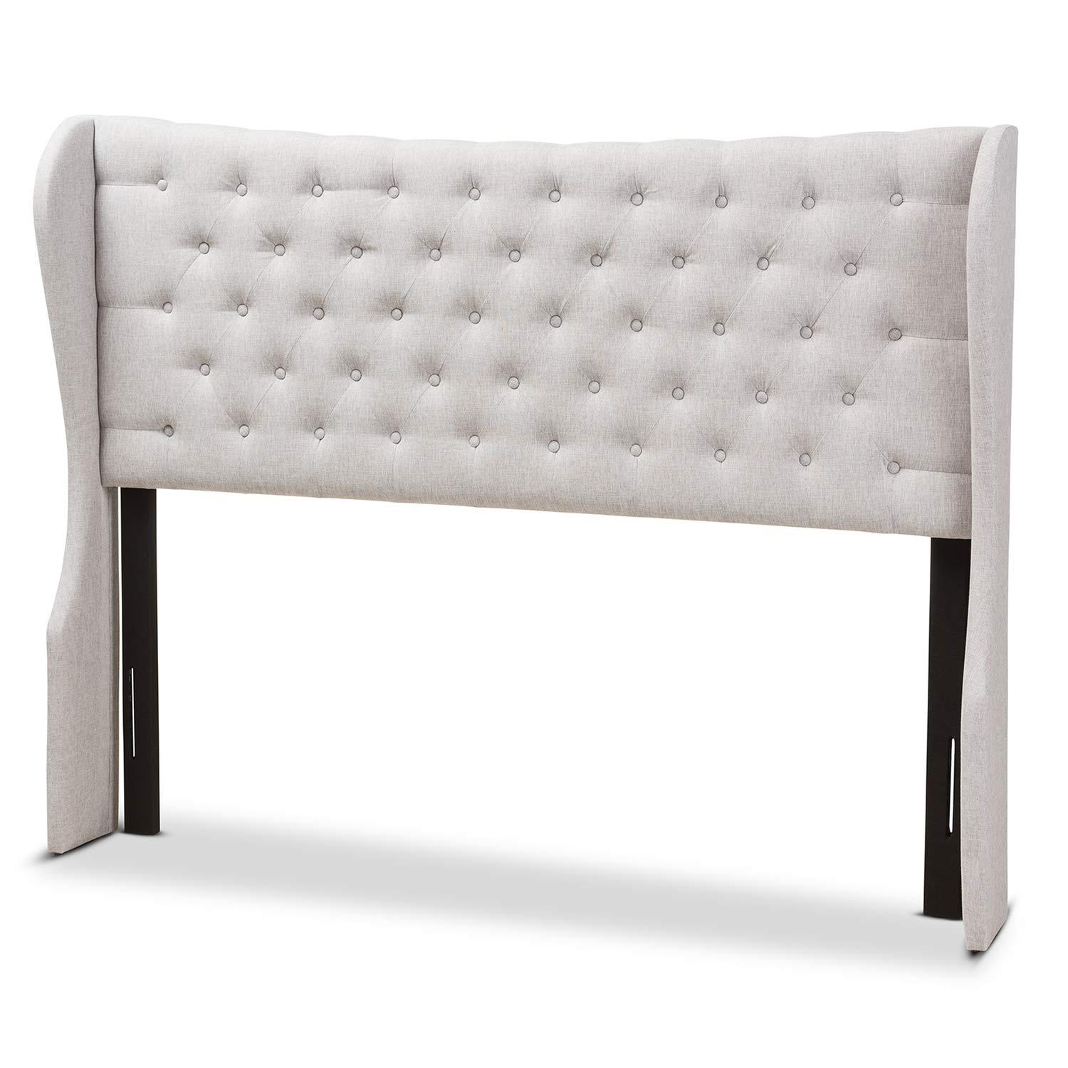King Cadence Modern and Contemporary Fabric Button Tufted Winged Headboard Gray - Baxton Studio