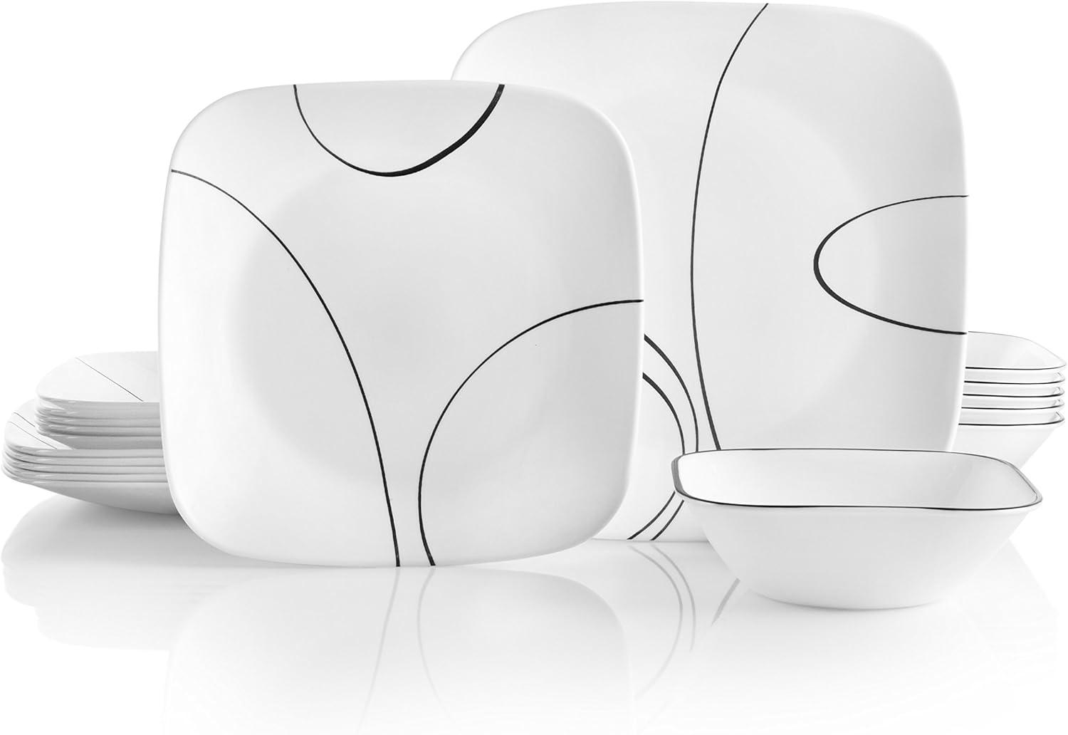 White Square Glass Dinnerware Set for 6 with Glossy Finish