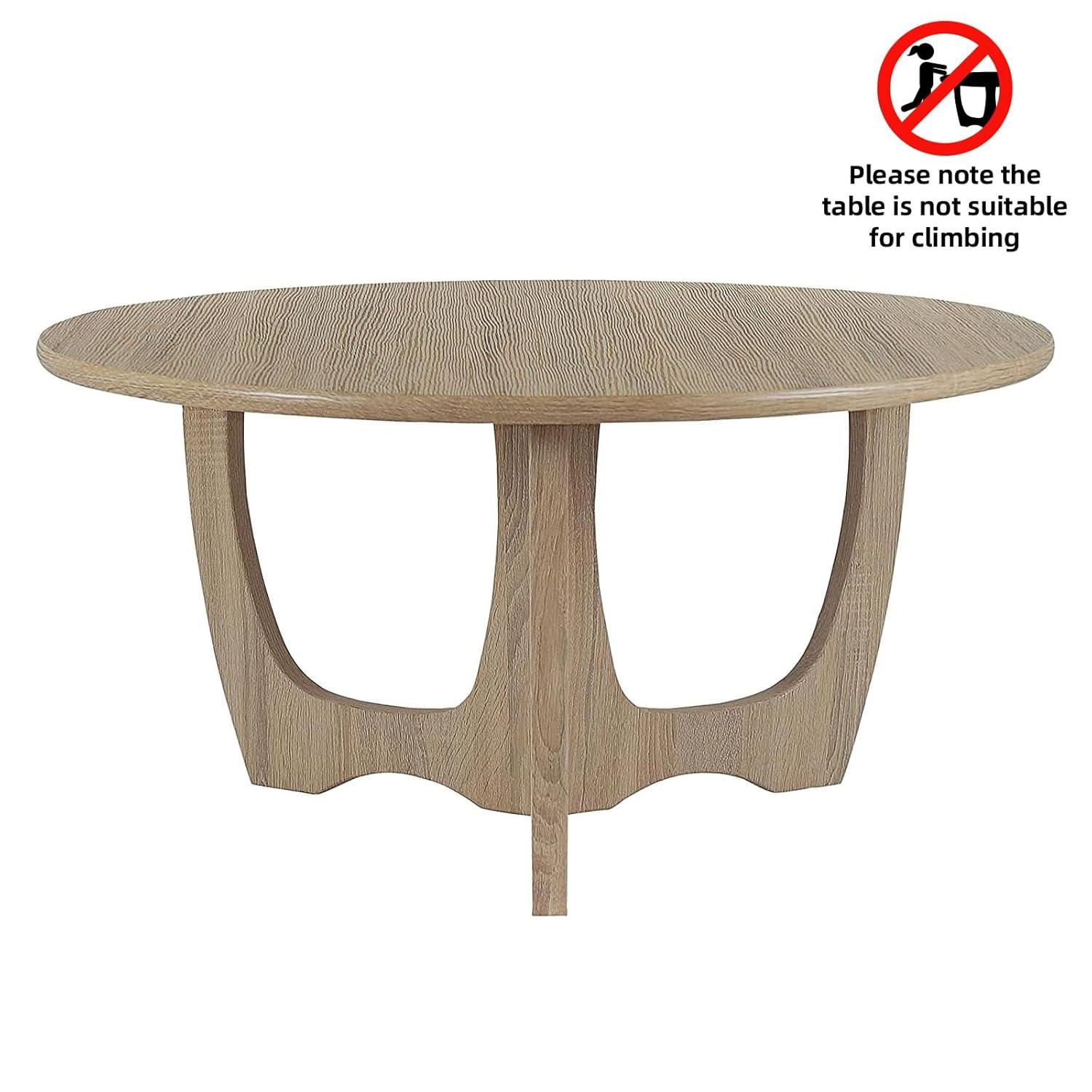 FINECASA Wooden Round Coffee Table, Curved Leg, Furniture, Accent Couch, Coffee Table for Livingroom, Round Wood Table, 36 x 18 Inches, Natural