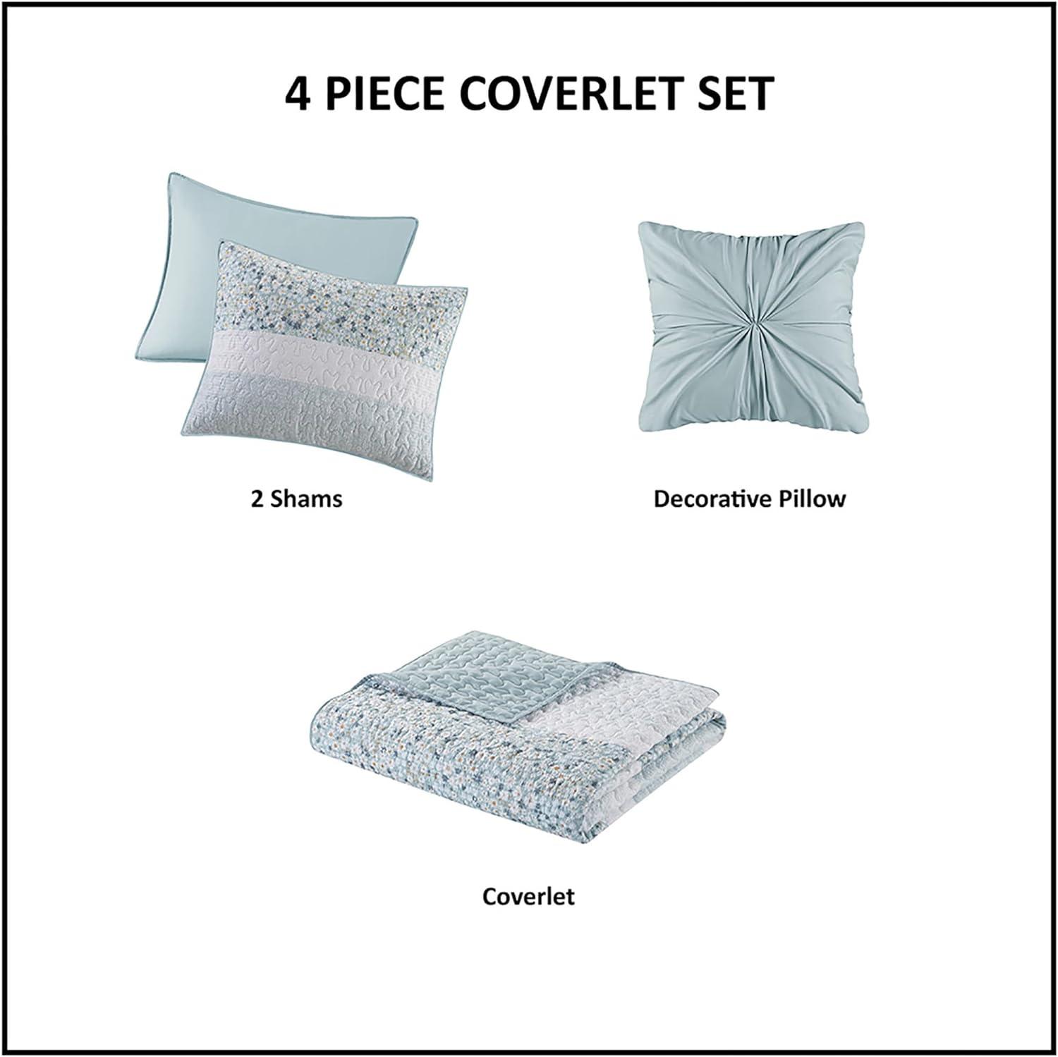 4 Piece Seersucker Coverlet Set with Throw Pillow