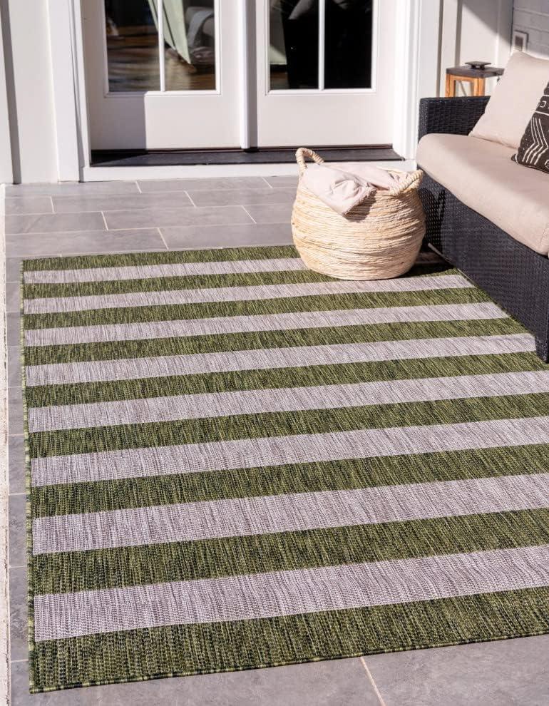 Unique Loom Outdoor Striped Distressed Stripe Striped Woven Area Rug