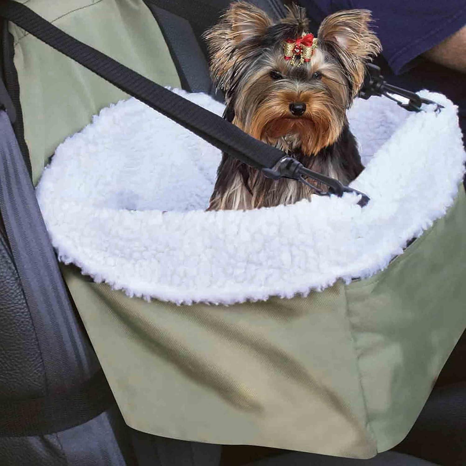 Olive Green Faux Sheepskin Dog Booster Seat