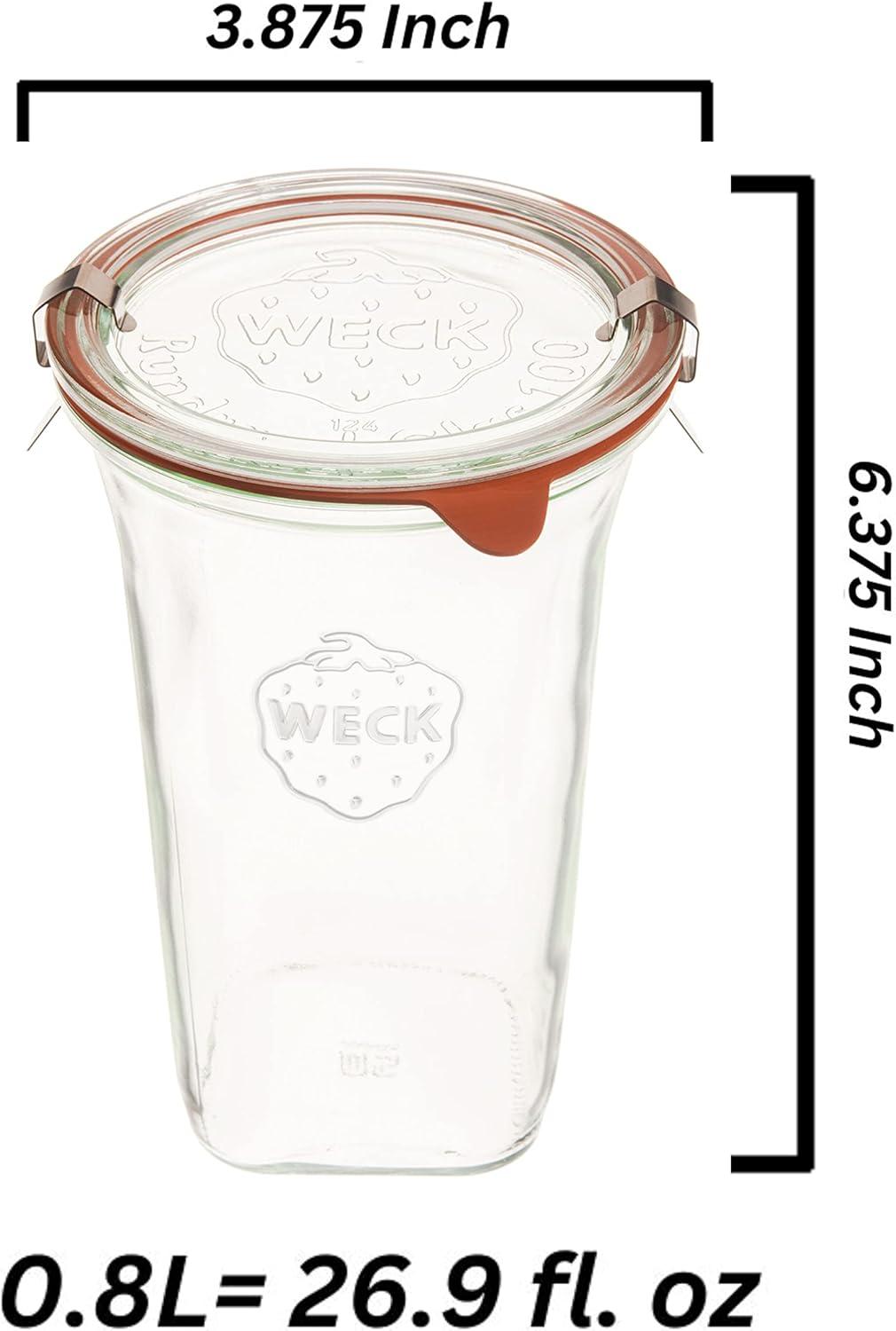 Weck Jars Large Quadro 769-26.9 fl. Oz | Jars Made of Transparent Glass | Eco-Friendly Canning Jar | Food Storage Containers with Airtight Lids | Made in Germany, Rust-Proof & BPA-Free (Pack of 1)