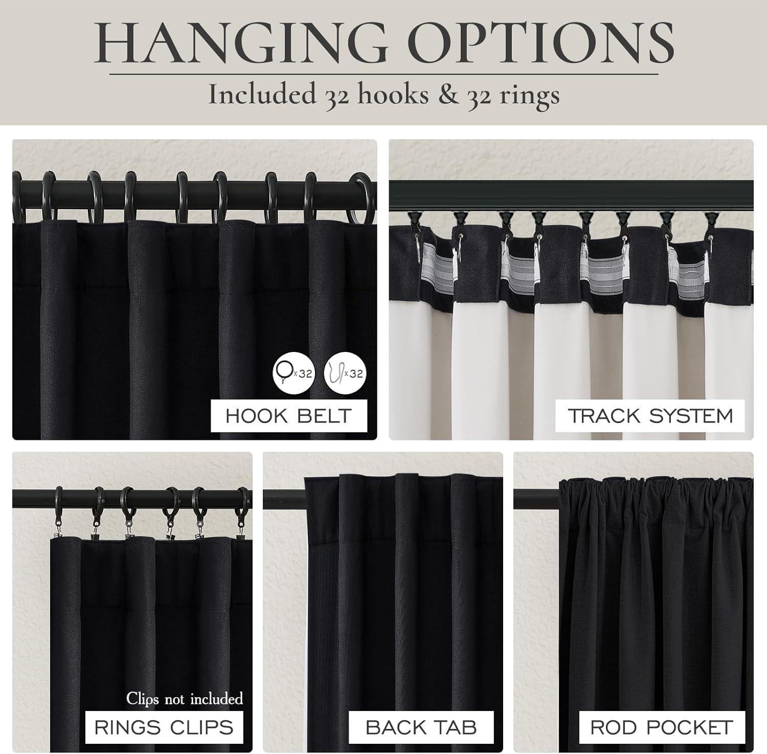 HPD Half Price Drapes Essential Black Faux Linen Room Darkening Curtains for Bedroom & Living Room Curtains (1 Panel), Door & Window Curtains 96 inches long, Rod Pocket Curtains & Drapes, 50W X 96L