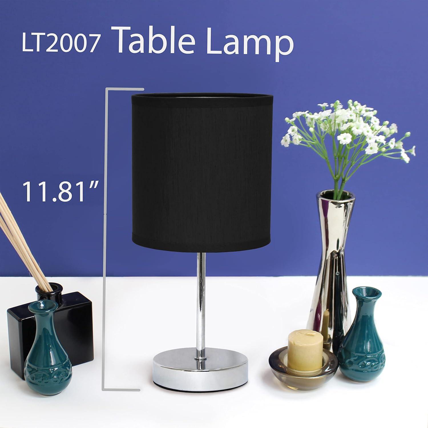 Simple Designs 11.81" 2-Pack Basic Chrome Mini Table Lamp Set with Fabric Shades, Black