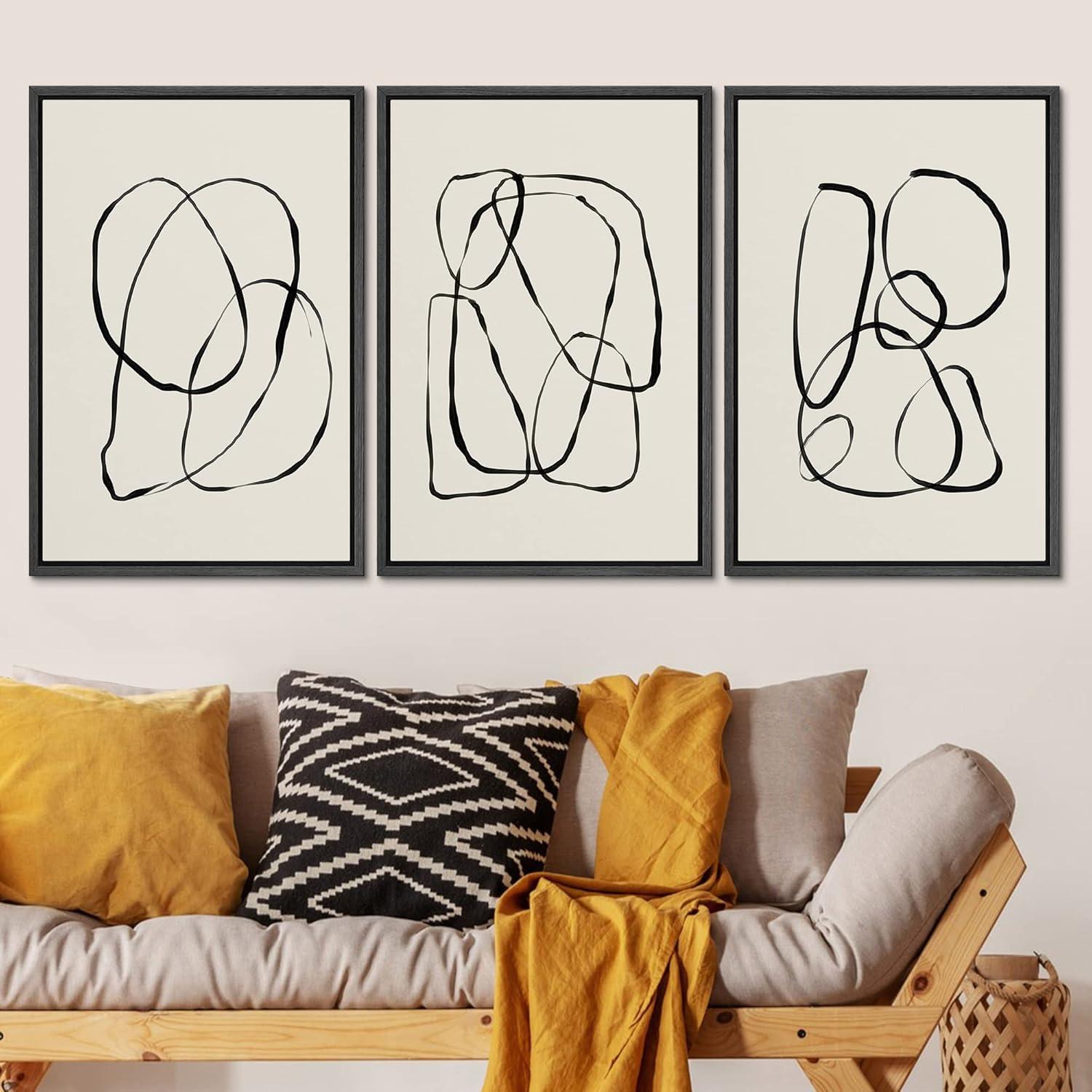 SIGNLEADER " Modern Duotone Geometric Spiral Ring Circle Collage 3 Piece Framed Wall Art. " 3 - Pieces