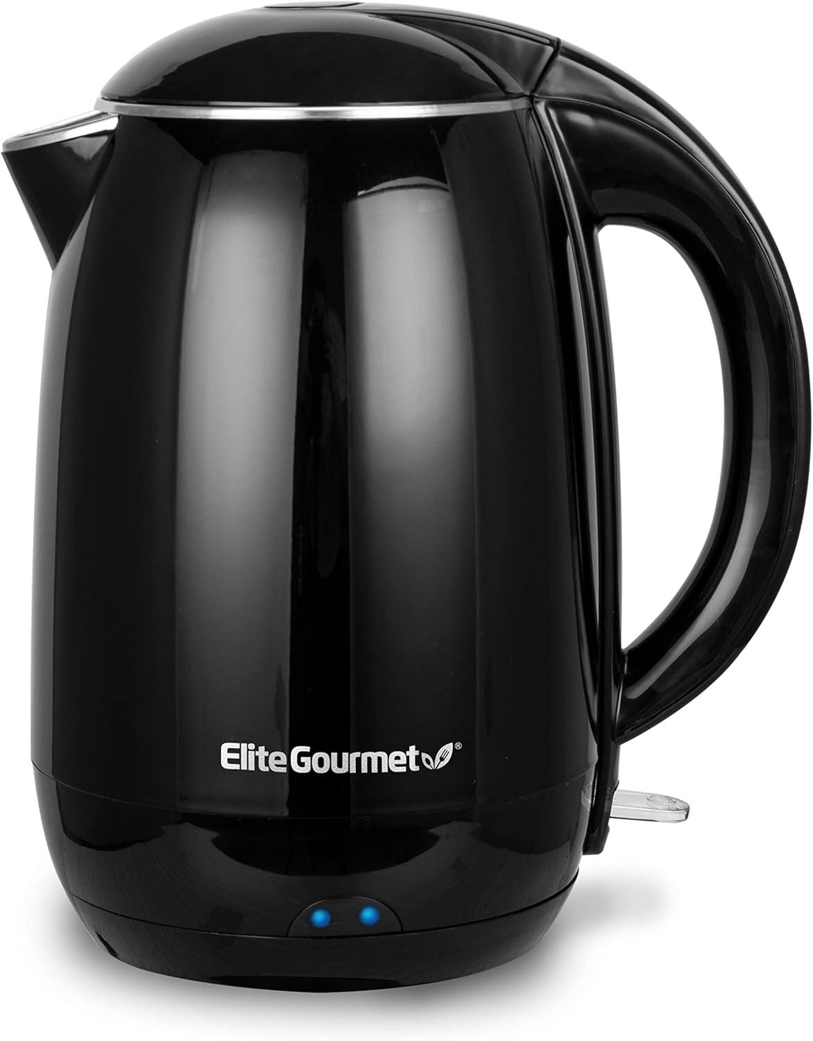 Elite Gourmet 1.8L Cool-Touch Electric Kettle, Stainless Steel, Black
