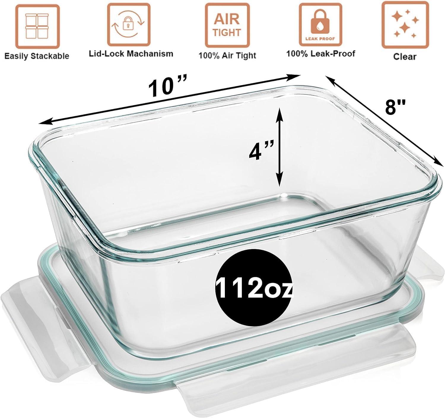 14 Cup, 112 oz Glass Food Storage Container with Locking Lid - For Storing Food, Baking, Roasting