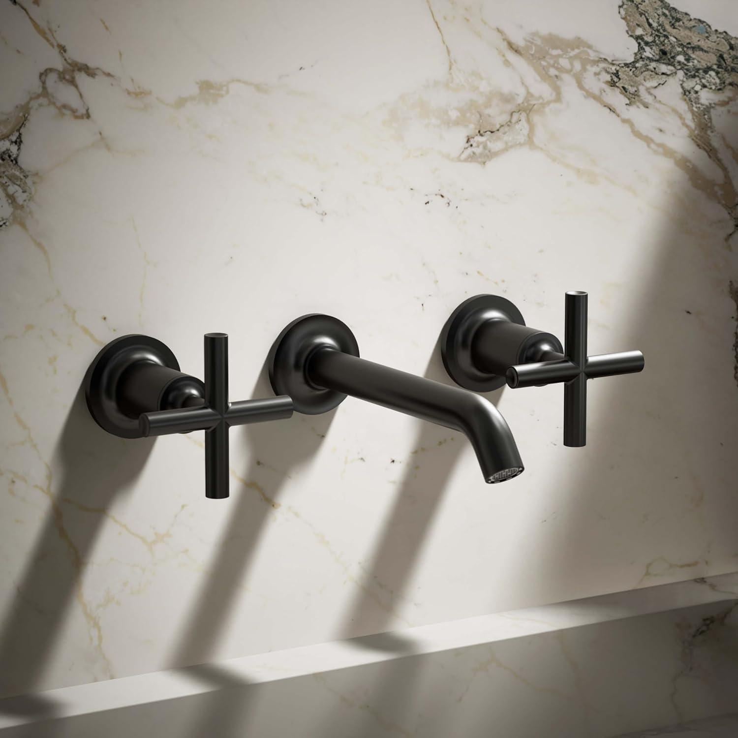 Kohler ® Purist ® Matte Black Wall-Mounted Bathroom Sink Faucet and Handles