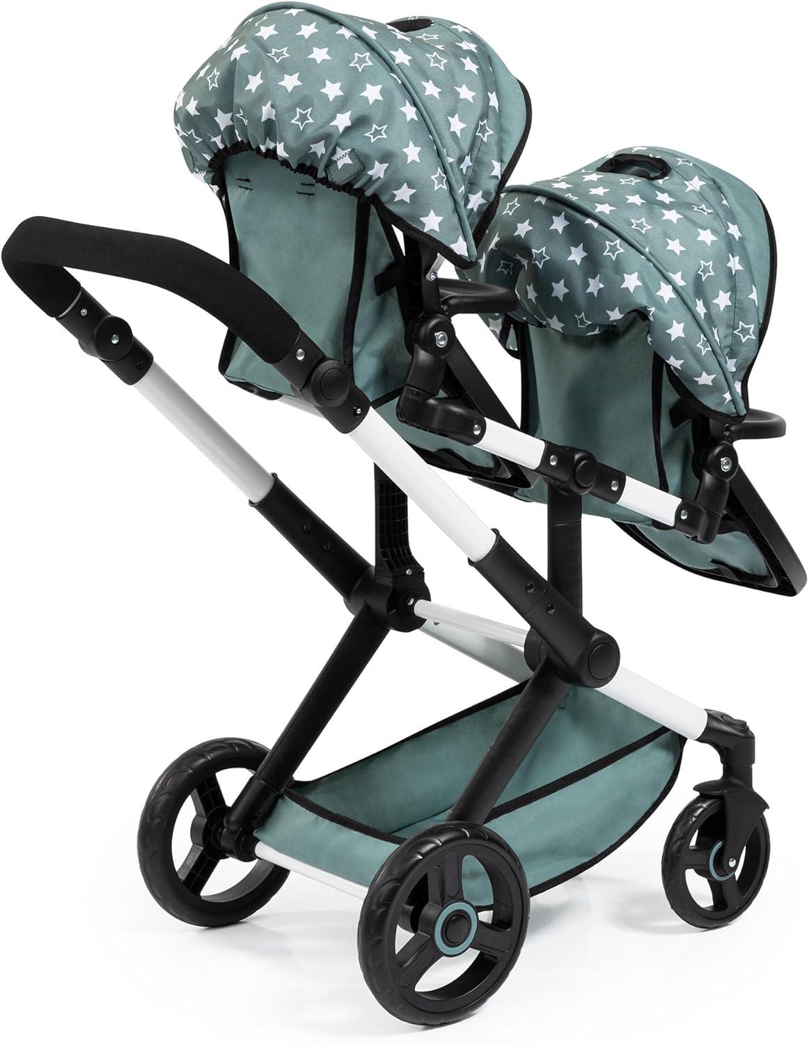 Bayer Design Dolls: Pram Xeo Twin W/ Shoulder Bag, Green & White Stars