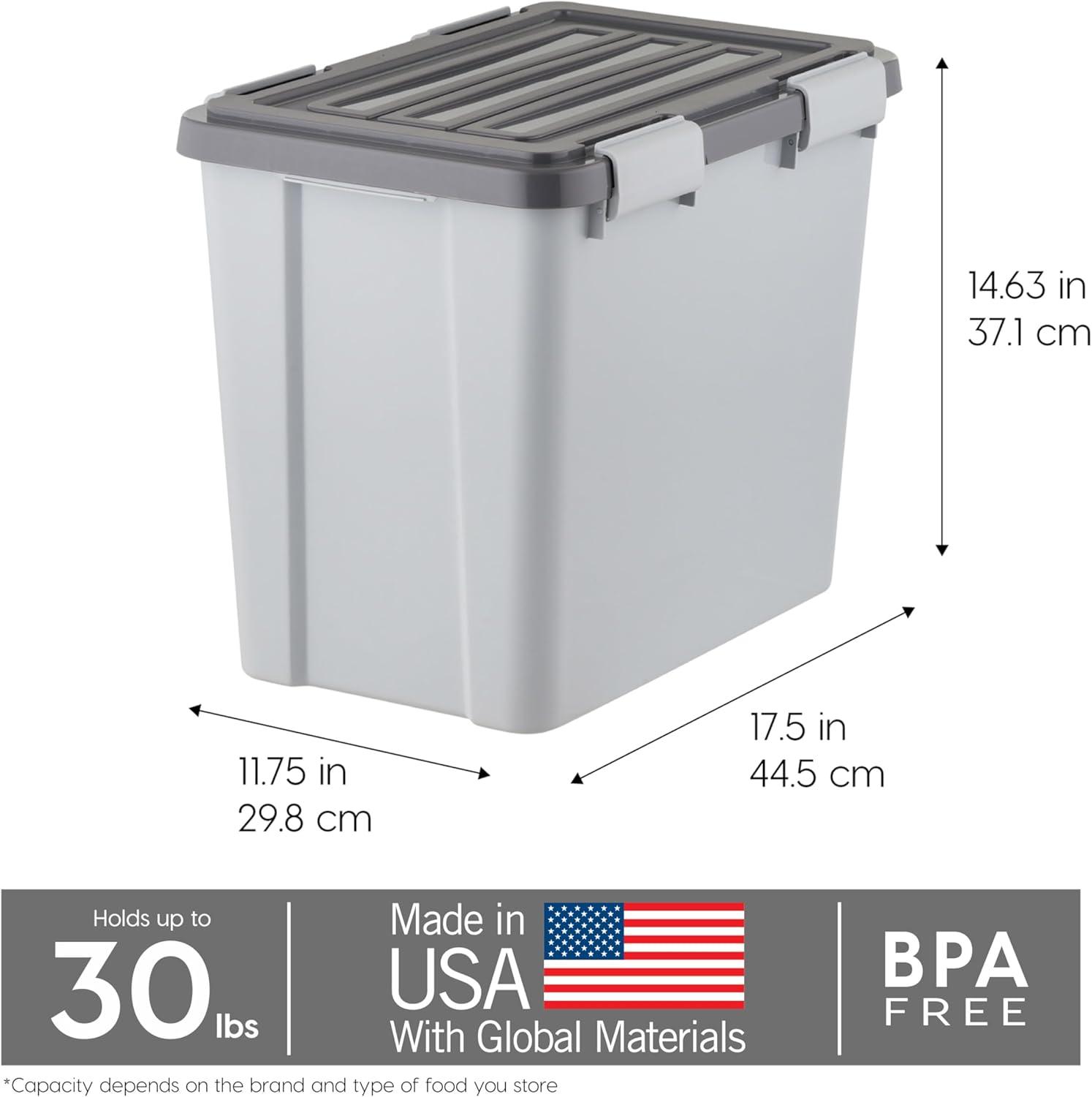 Gray and Dark Gray 32 Quart Plastic Pet Food Storage Bin with Scoop