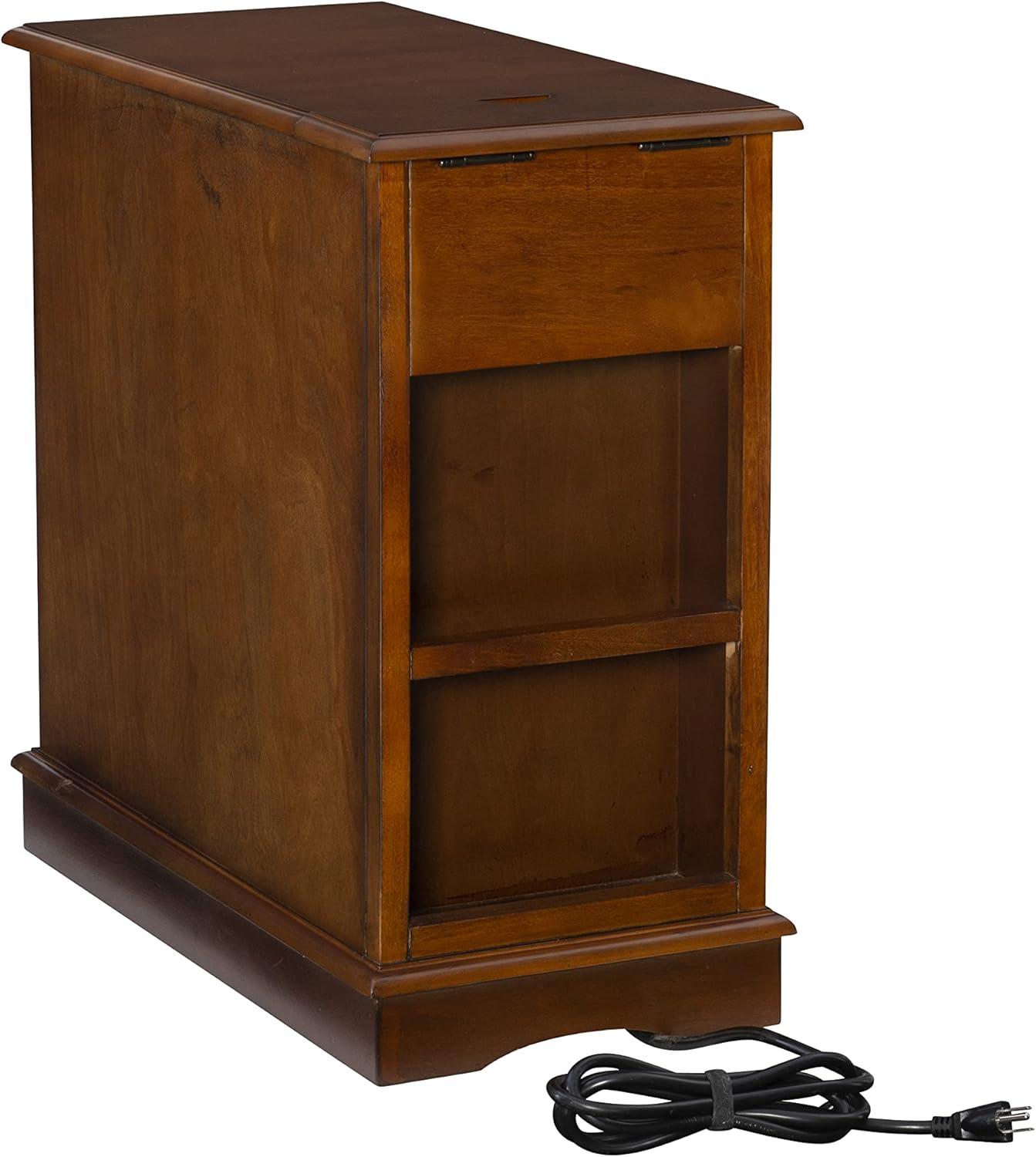 Powell Butler Accent Table with USB and Electrical Charging Station, Hazelnut