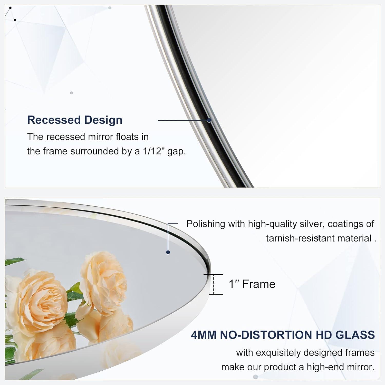 ANDY STAR Wall Mirror for Bathroom, 24x36'' Chrome Oval Bathroom Mirror, Large Oval Wall Mirror for Btahroom, Oblong Pill Shaped Chrome Mirror Stainless Steel Frame Wall Mount Horizontal or Vertical