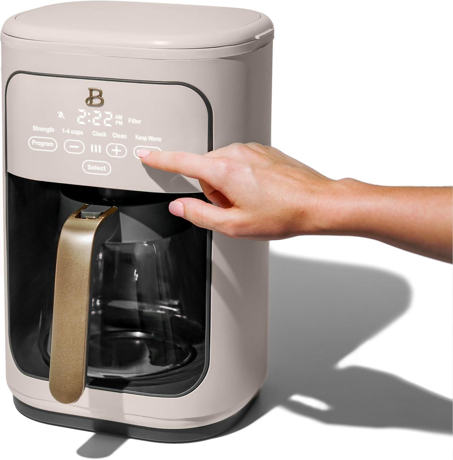 Beautiful 14-Cup Programmable Drip Coffee Maker with Touch-Activated Display, Porcini Taupe by Drew Barrymore
