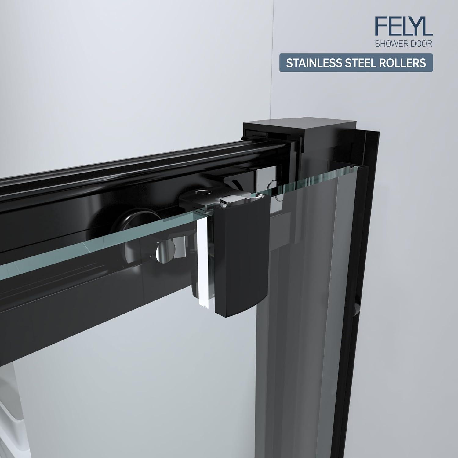 56-60" W x 72" H Framed Grid Pattern Single Sliding Shower Door with 1/4" (6mm) Clear SGCC Tempered Glass in Matte Black Finish, Reversible Installation