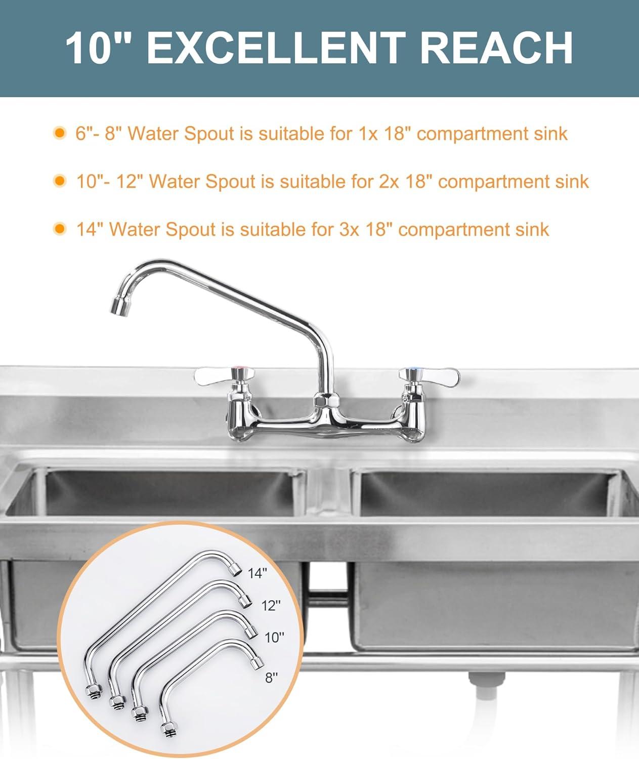 Commercial Faucet Swivel Spout Replacement: 10“ Add-on Swing Nozzle Spout - Chrome Polished Spout Replacement Part For Commercial Kitchen Sink Faucet - 1.8gpm/ 2.2gpm Aerator - G3/4 Internal Thread