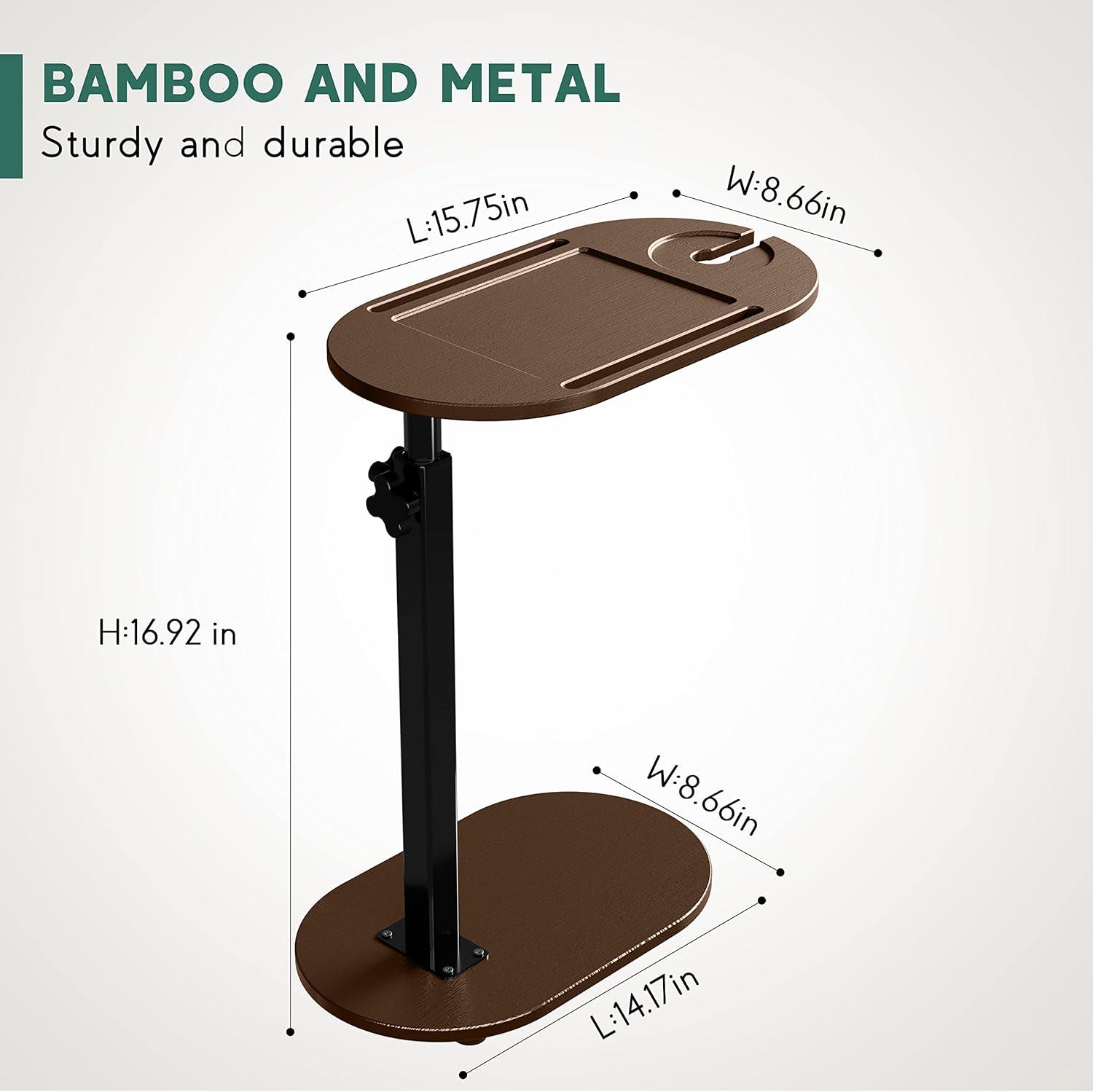 Bamboo Bathtub Tray Table with Adjustable Height, Freestanding Bath Caddy Side Table for Tub Against Wall, Tub Shelf with Wine Glass Phone Holder, Functional Tray - Patent Protected (Brown)